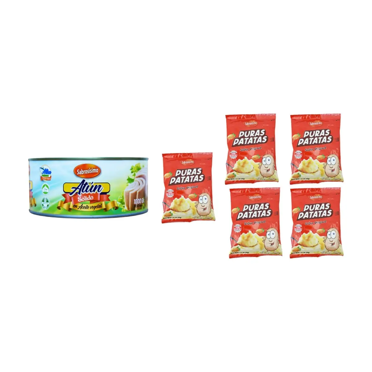 Combo Trozos de atún en aceite Sabrosísimo (1 kg /2.2 lb) + Puré de puras patatas  Sabrosísimo (5 x 40 g / 1.41 oz) - Miniatura 1