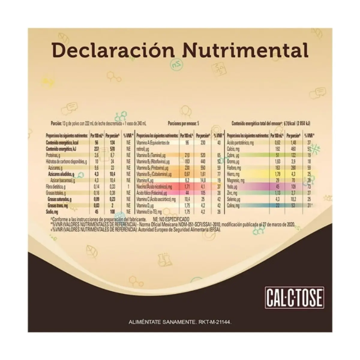 Alimento en polvo fortificado para preparar una bebida sabor a chocolate Cal-C-Tose (65 g / 2.3 oz) - Thumbnail 4
