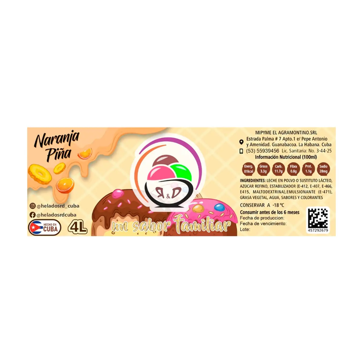 Helado sabor naranja piña R&D (4 L) - Thumbnail 2