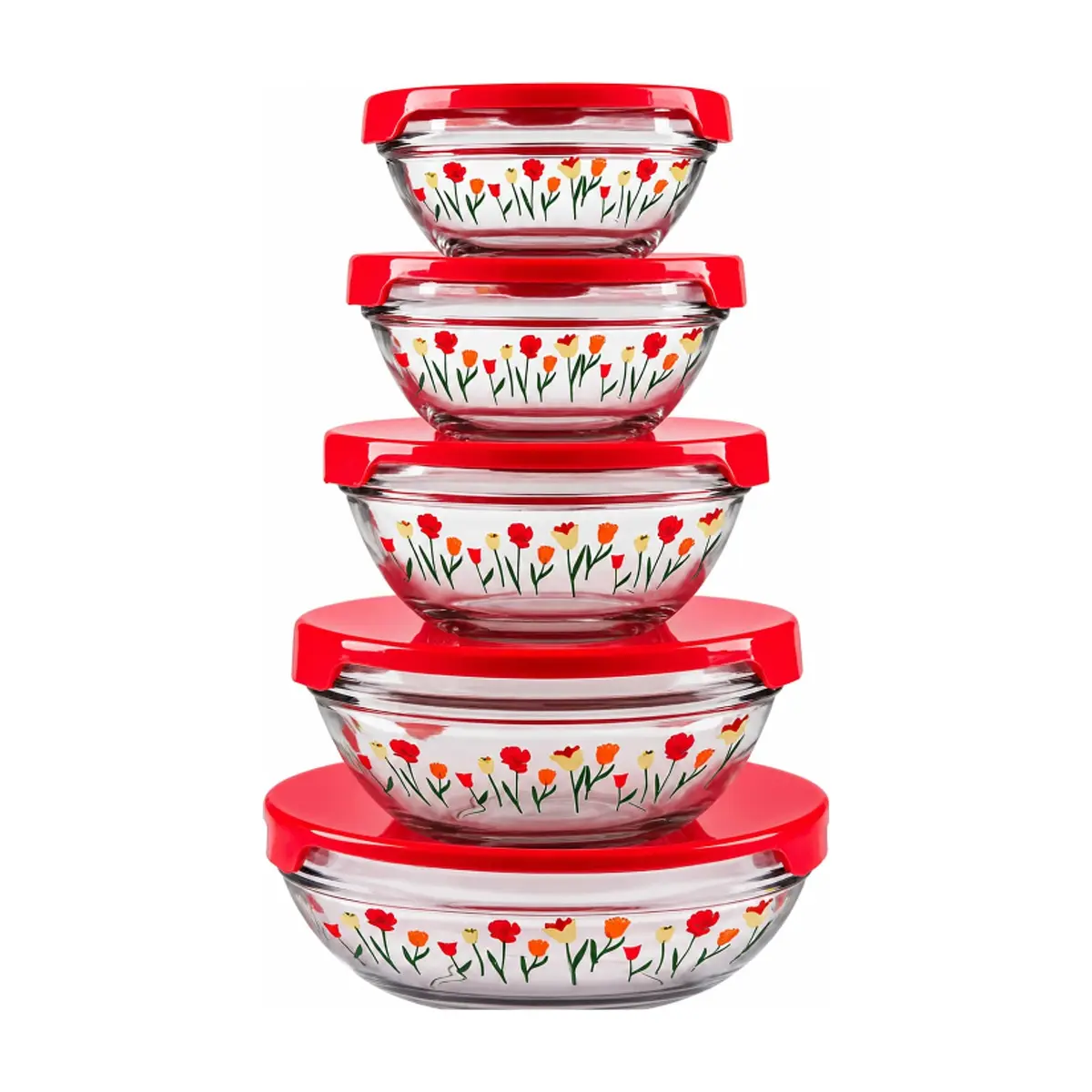 Set de 5 pozuelos de vidrio con tapas y diseño floral LOTUS Home Collection - Miniatura 1