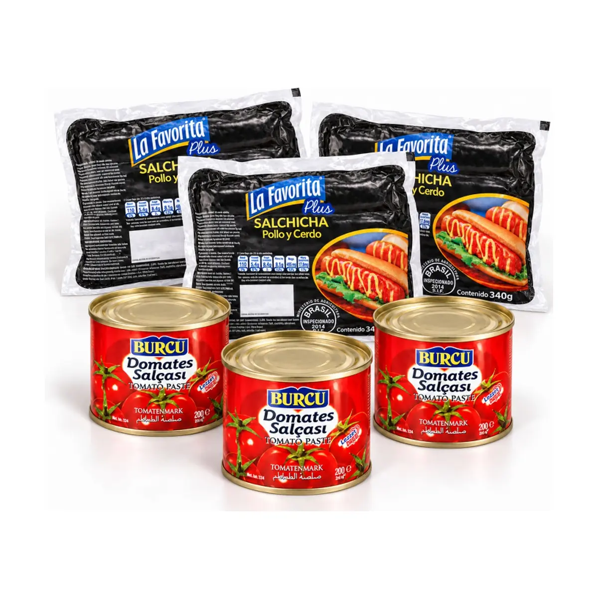 Combo Salchichas y Tomate #3: Salchichas de pollo y cerdo La Favorita + Pasta de tomate Burcu - Imagen 1