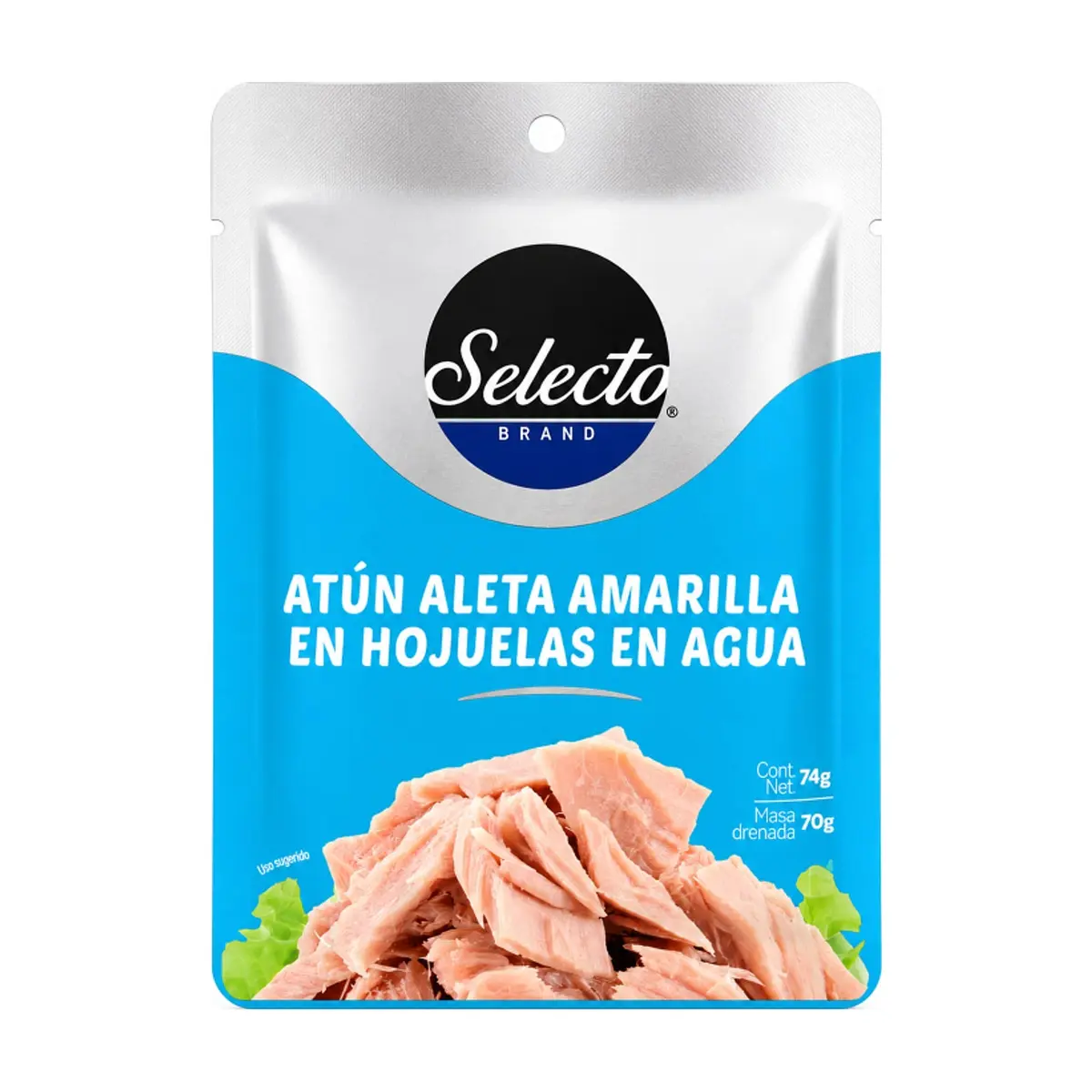 Atún aleta amarilla en hojuelas en agua Selecto Brand (74 g / 2.61 oz)