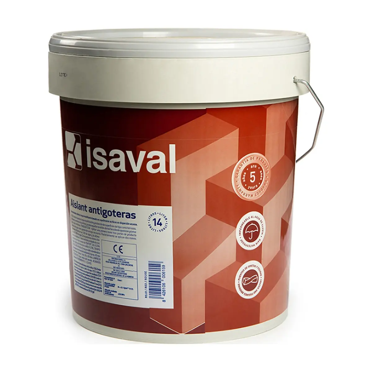 Pintura elástica impermeabilizante color rojo aislante antigoteras Isaval (14 L) - Thumbnail 2