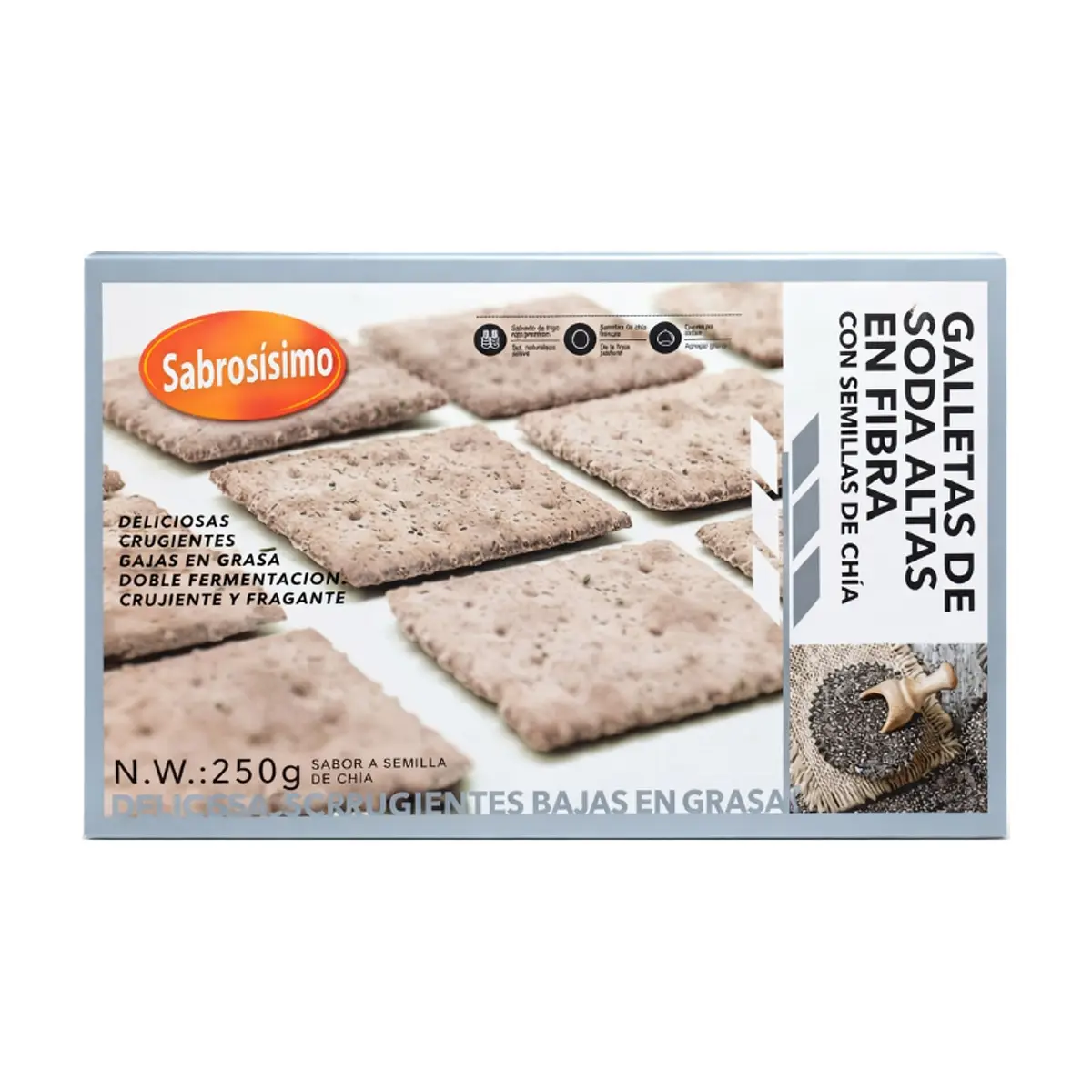 Combo Galletas de soda con semillas de Chía Sabrosísimo (2 x 250 g / 8.81 oz) +  Galletas de soda de grano negro con semilla de chía Sabrosísimo (2 x 250 g / 8.81 oz) - Miniatura 2