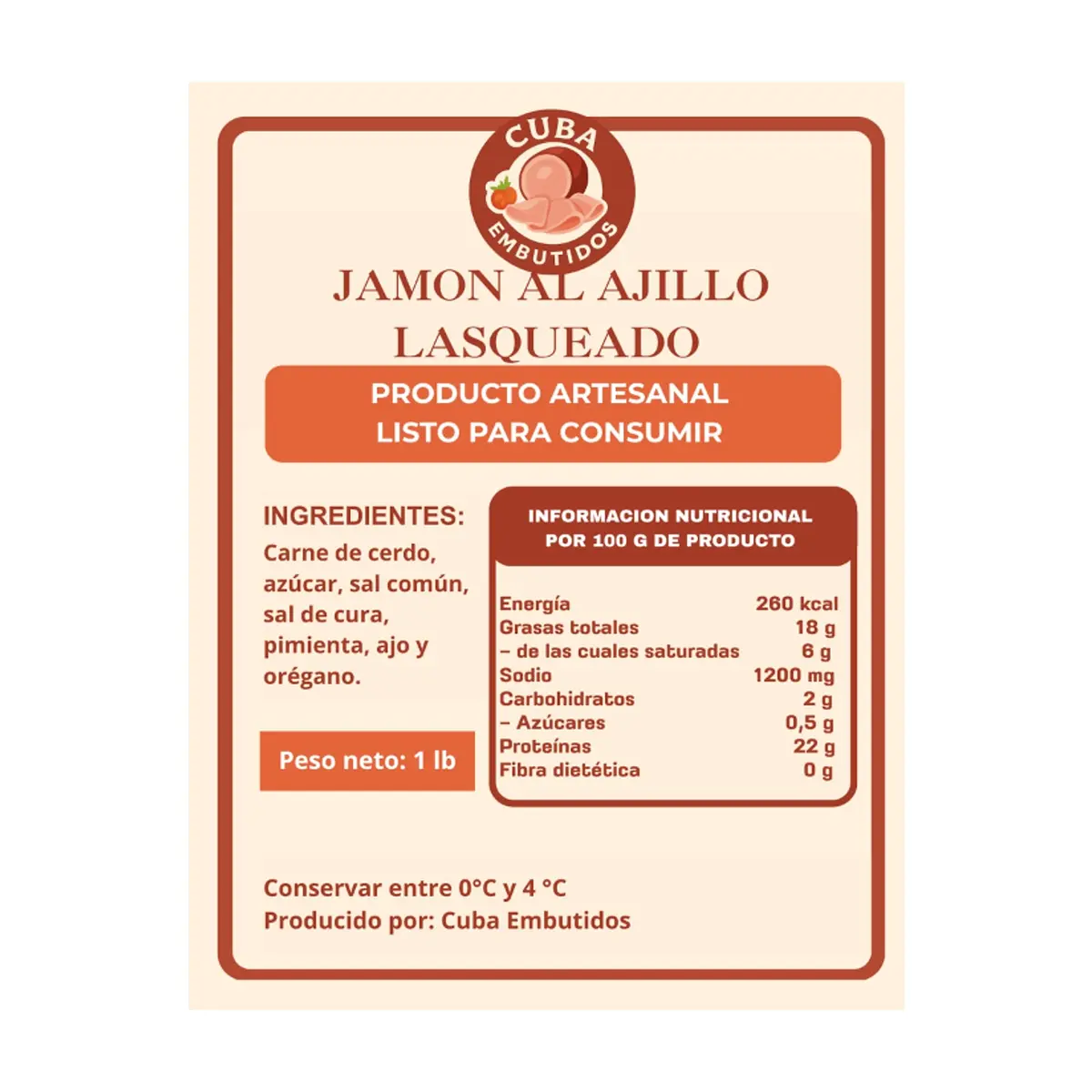 Jamón al ajillo lasqueado Cuba Embutidos (454 g / 1 lb) - Thumbnail 4
