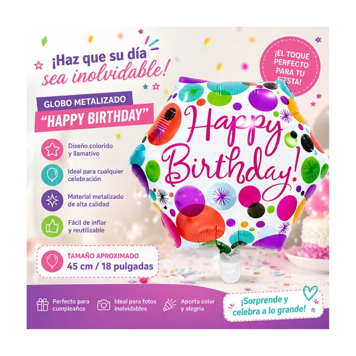 Globo hexagonal con cartel de Happy Birthday Ballon (18 pulgadas) - Thumbnail 4