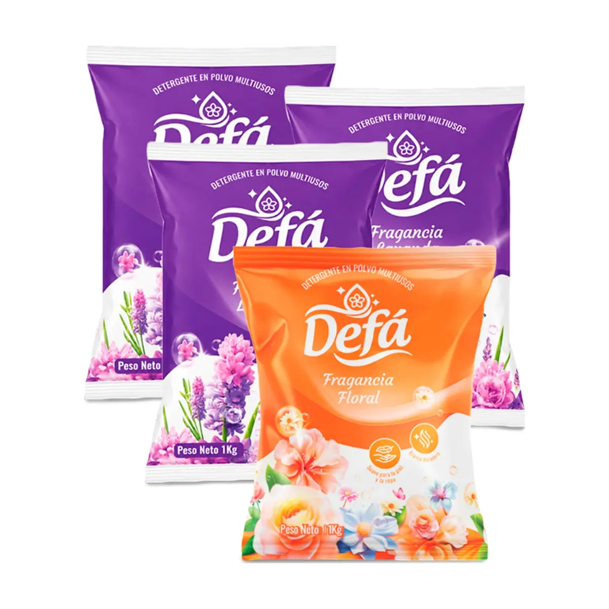 Combo de detergentes Defá #8: Detergente en polvo multiusos fragancia de lavanda Defá + Detergente en polvo multiusos fragancia floral Defá