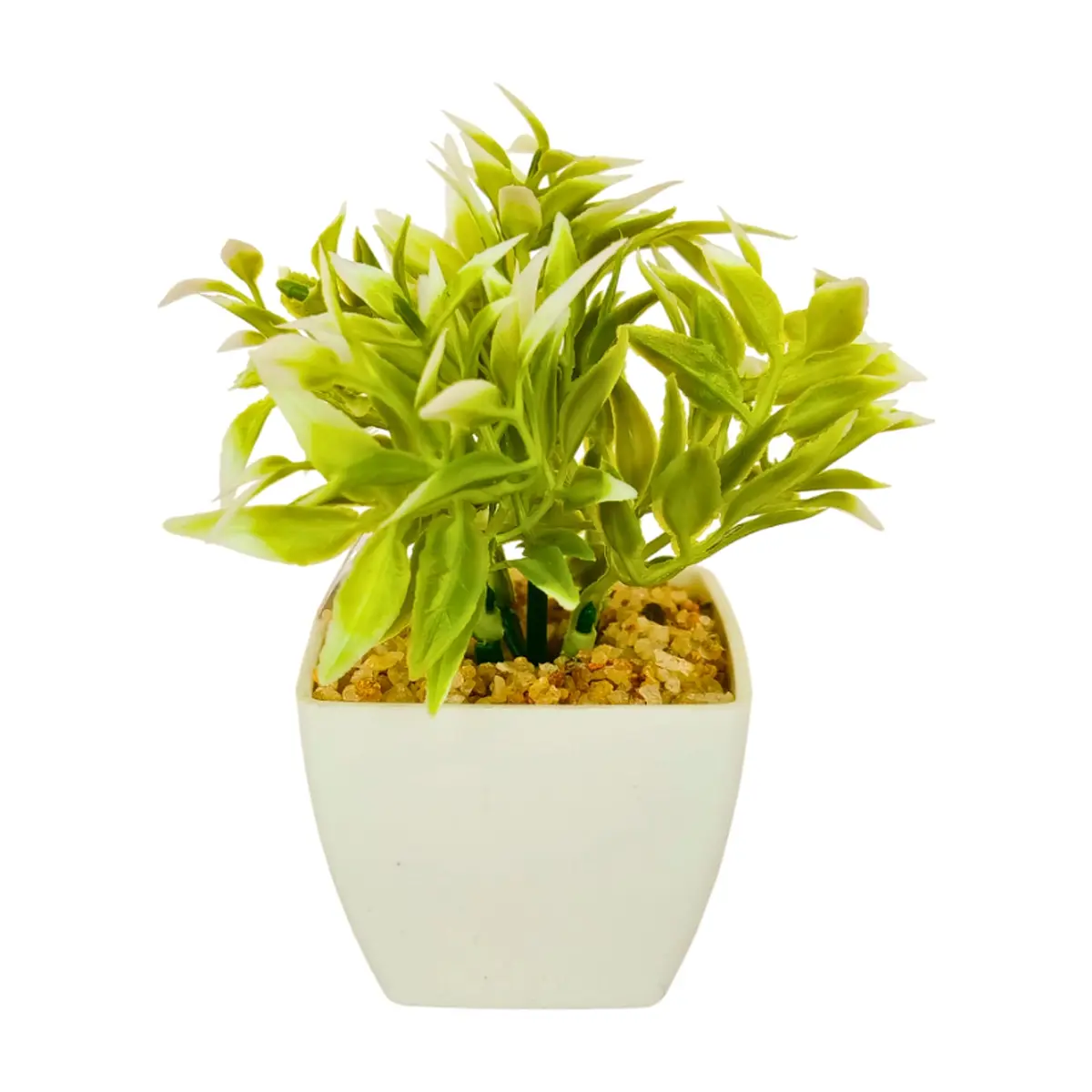 Maceta con plantas artificial verde claro y blanco Tiara