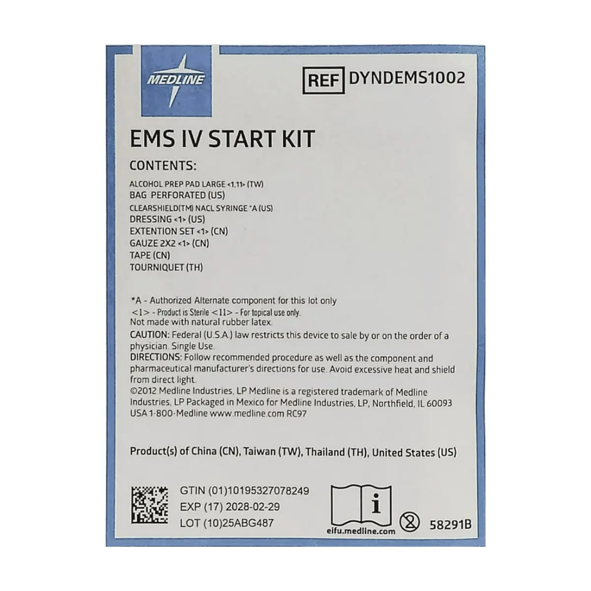 Kit de inicio IV con vendaje de línea periférica Medline