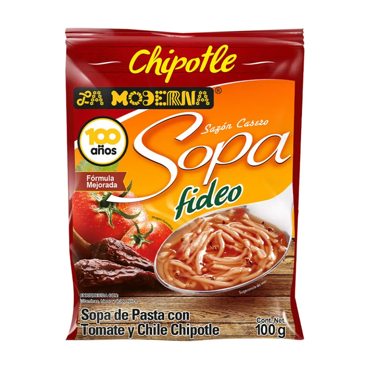 Sopa de pasta con tomate y chile chipotle La Moderna (100 g / 3.52 oz)