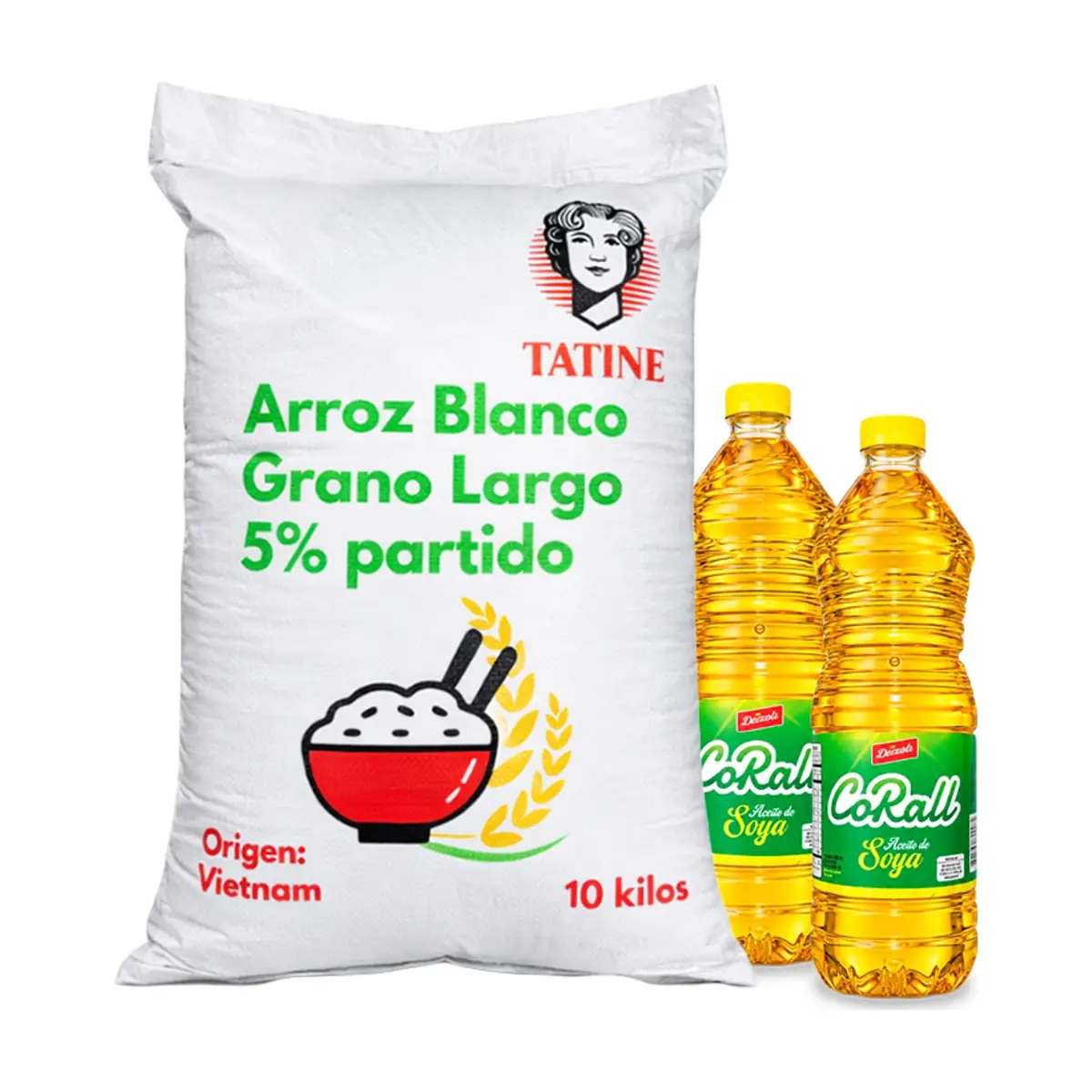 Combo básico de cocina #28: Aceite de soya CoRall + Arroz de grano largo 5% de grano partido Tatine - Imagen 1