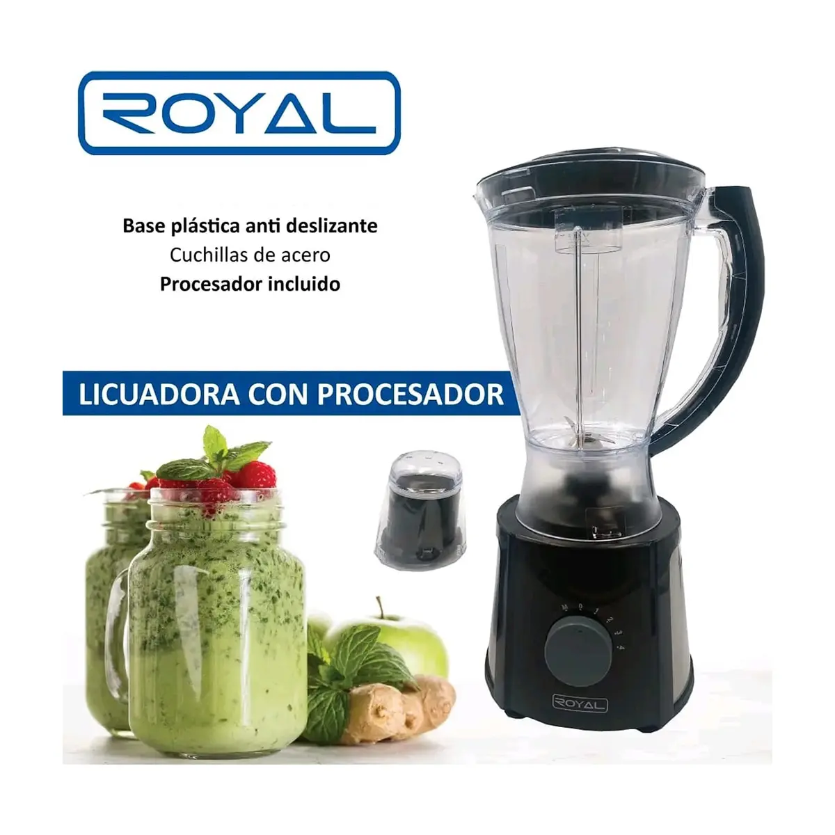 Licuadora con vaso plástico de 1.5 lt y procesador de alimentos Royal Rl315 - Thumbnail 2