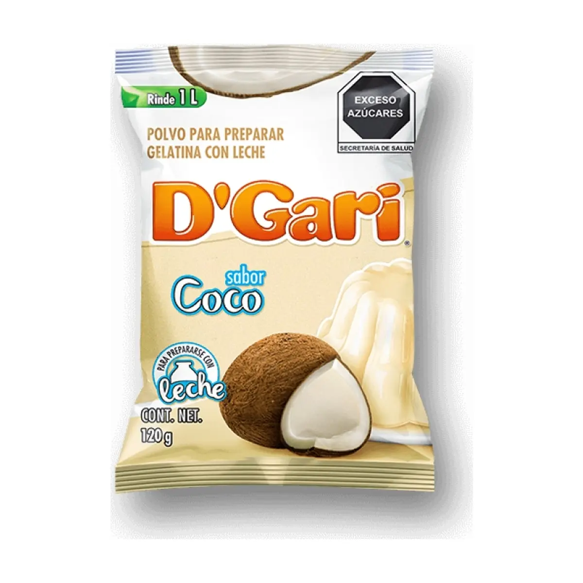 Polvo para preparar gelatina con leche sabor coco D'Gari (120 g / 4.23 oz)