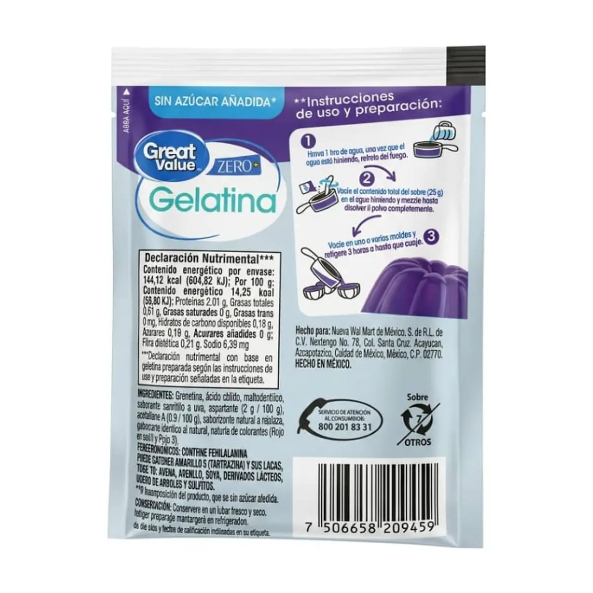 Gelatina sabor uva Great Value (25 g) - Thumbnail 2