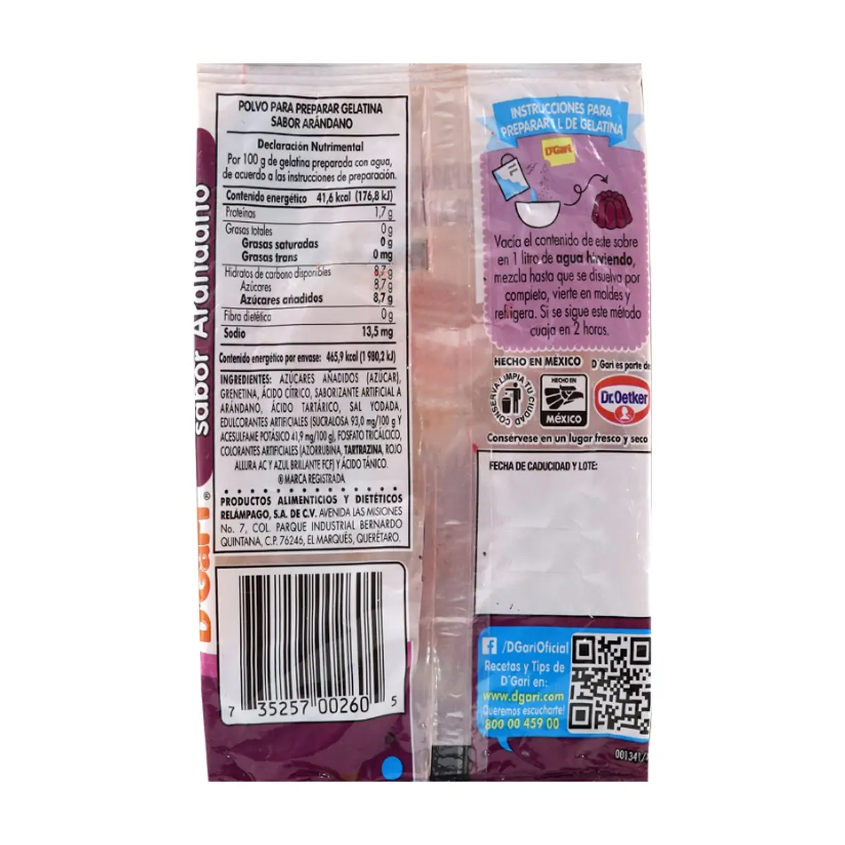 Polvo para preparar gelatina con agua - sabor arándano D'Gari (120 g / 4.23 oz) - Thumbnail 4