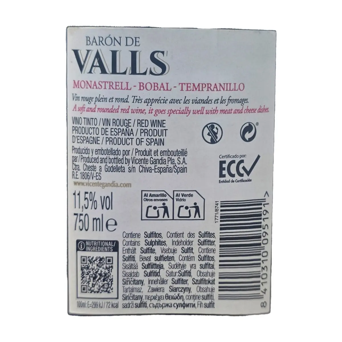 Vino tinto Barón de Valls (750 ml) - Thumbnail 3