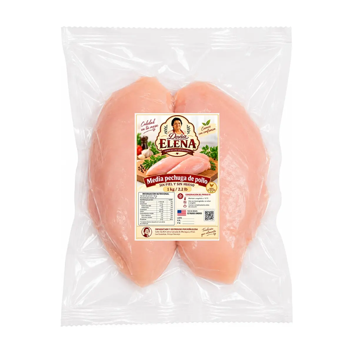 Media pechuga de pollo sin piel y sin hueso Doña Elena (1 kg / 2.2 lb)