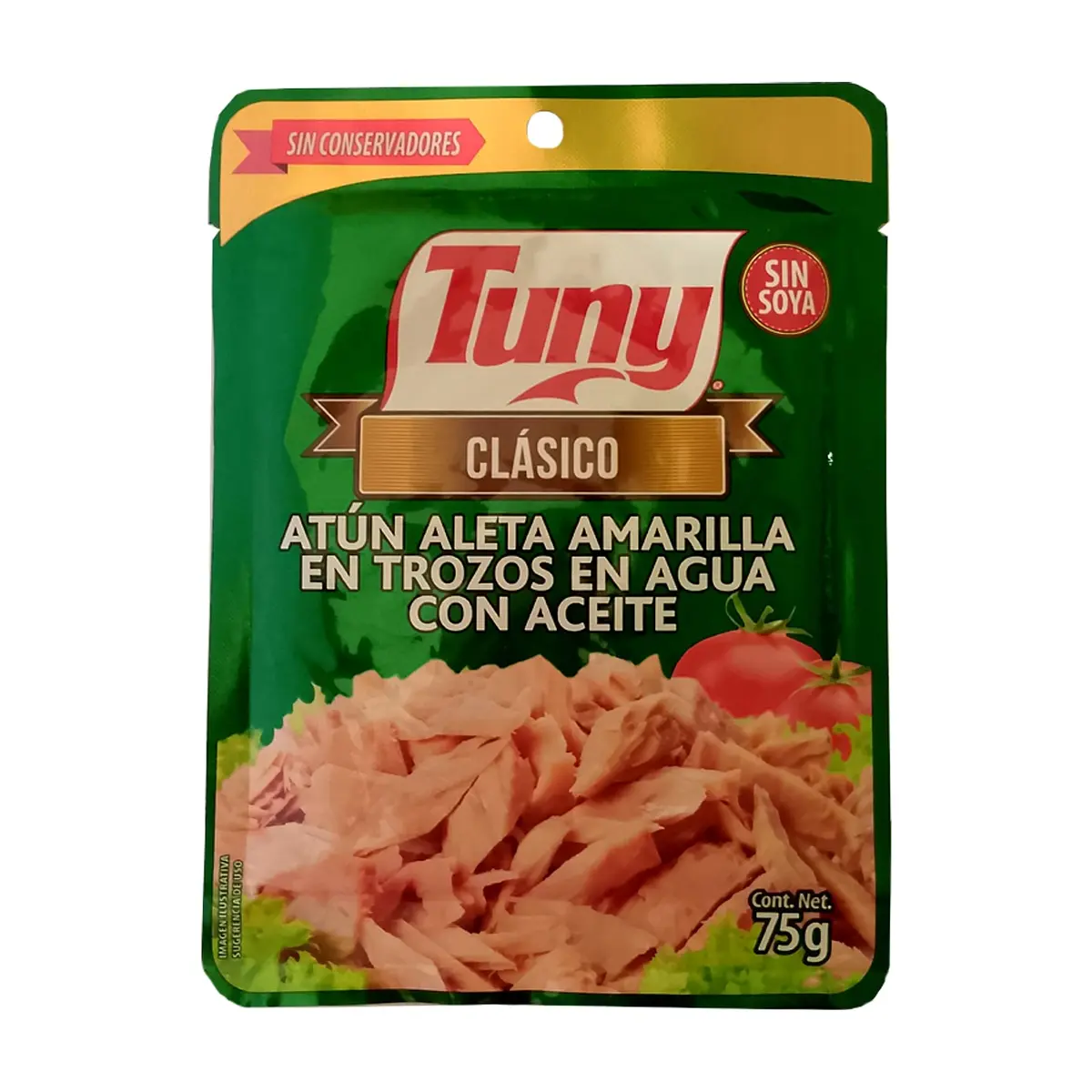Atún aleta amarilla en trozos en agua con aceite Tuny (75 g / 2.6 oz) - Imagen 1