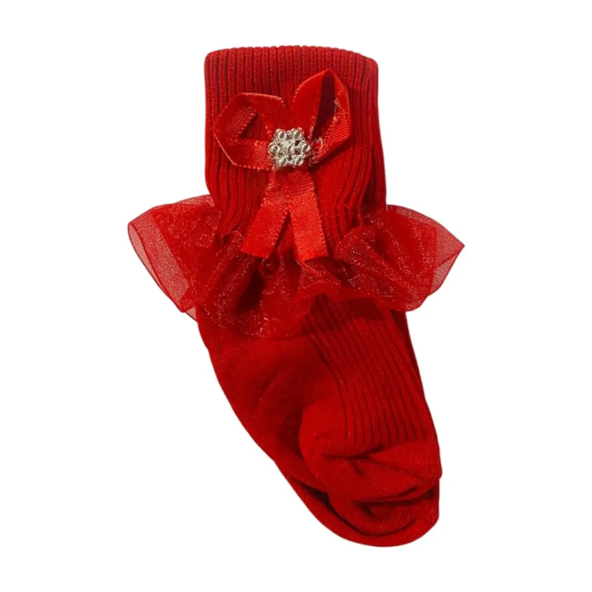 Par de calcetines con tul color rojo para bebé Baby Luna (Talla 0-1 mes)
