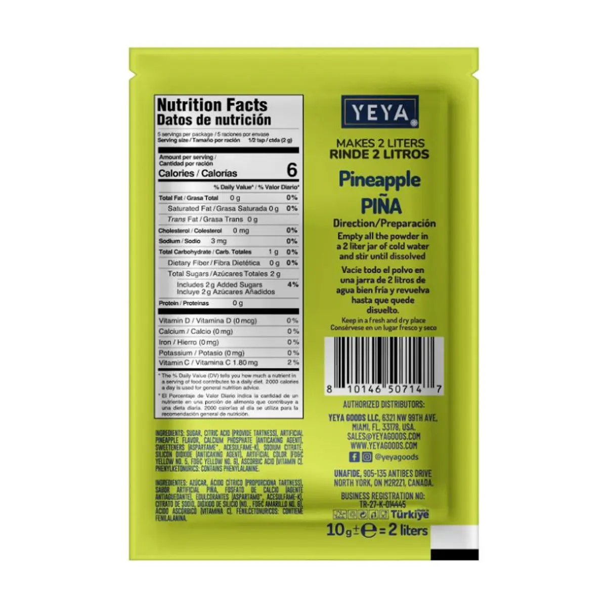Refresco instantáneo sabor piña YEYA (10 x 10 g / 0.35 oz) - Thumbnail 2