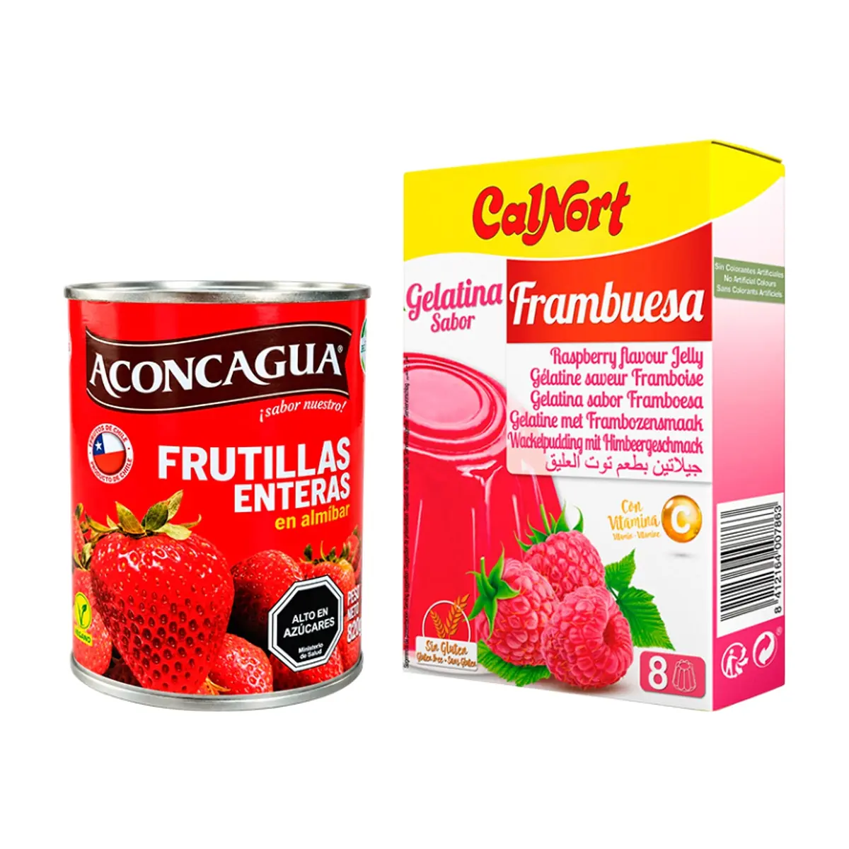 Combo: Frutillas enteras en almíbar +  Gelatina frambuesa