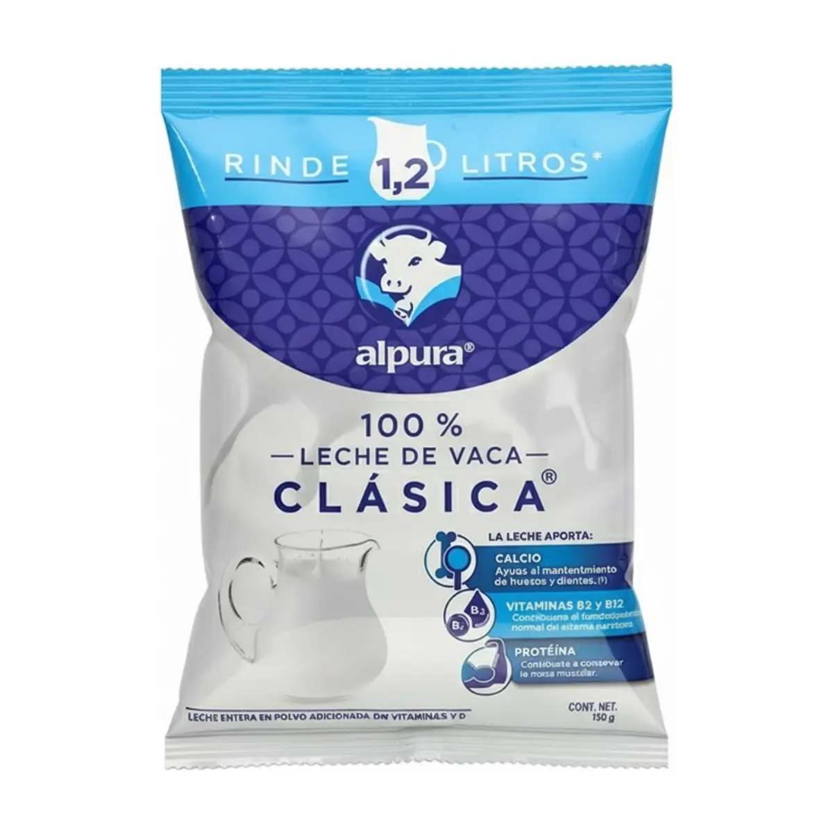 Leche entera en polvo adicionada con vitaminas A y D clásica Alpura (150 g / 5.29 oz) - Miniatura 1