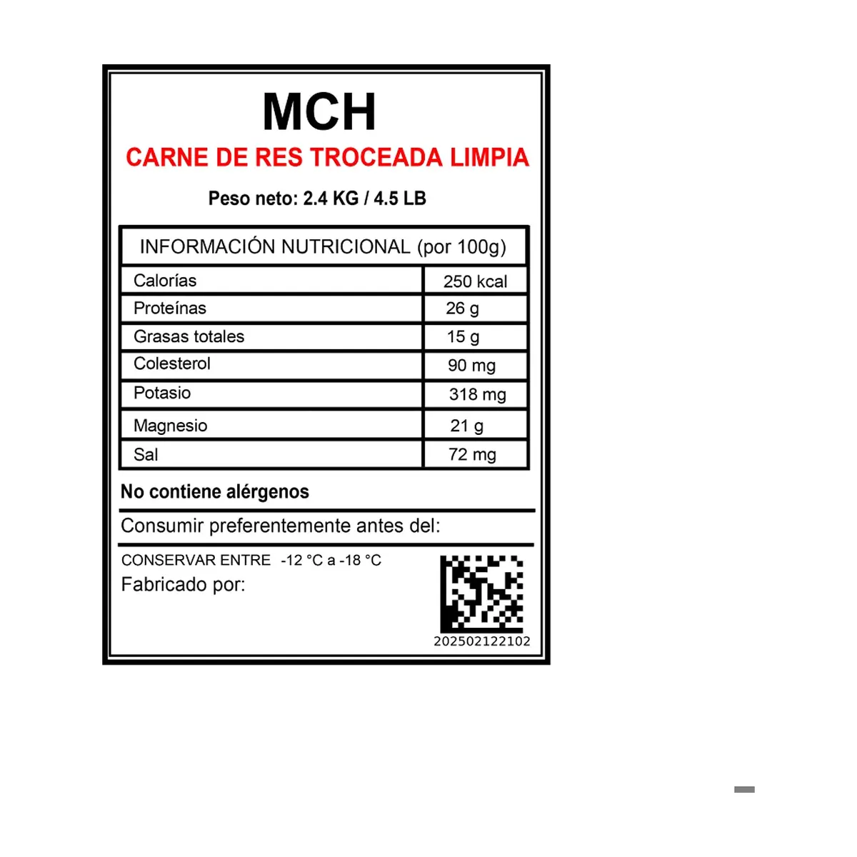 Carne de res troceada limpia MCH (2.04 kg / 4.5 lb) - Miniatura 3