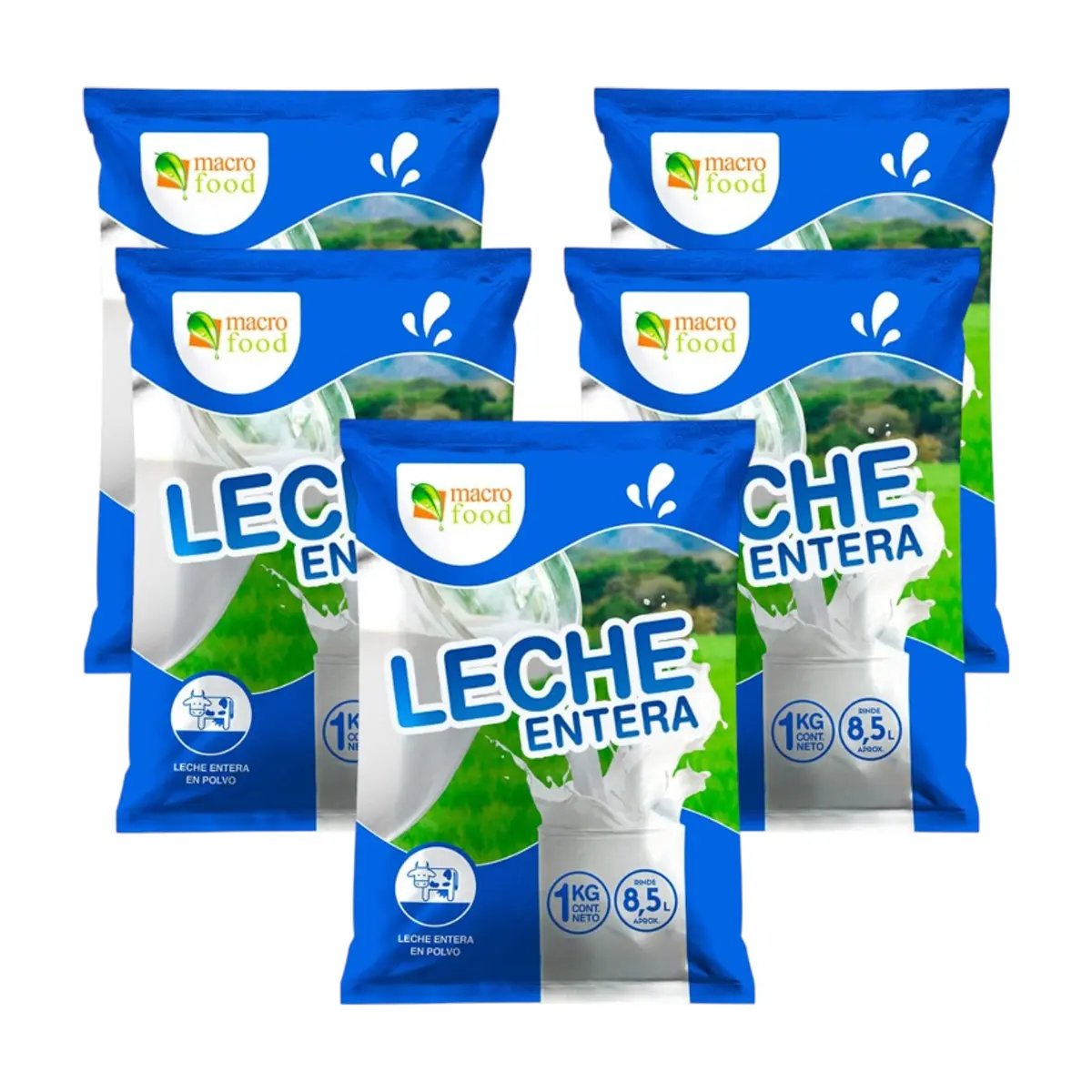 Leche entera en polvo Macro Food (5 x 1 kg / 2.2 lb)