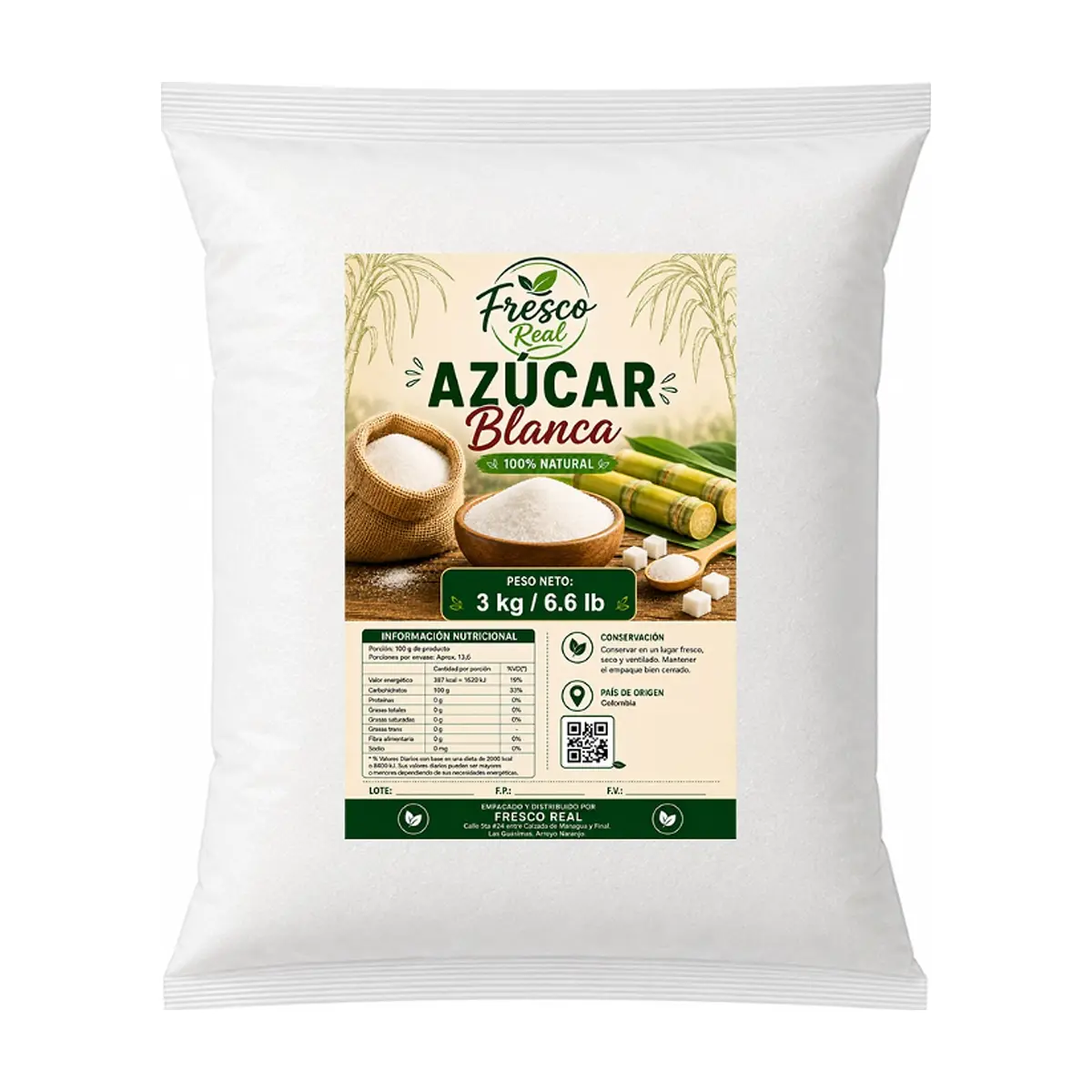 Azúcar blanca Fresco Real (3 kg / 6.6 lb)