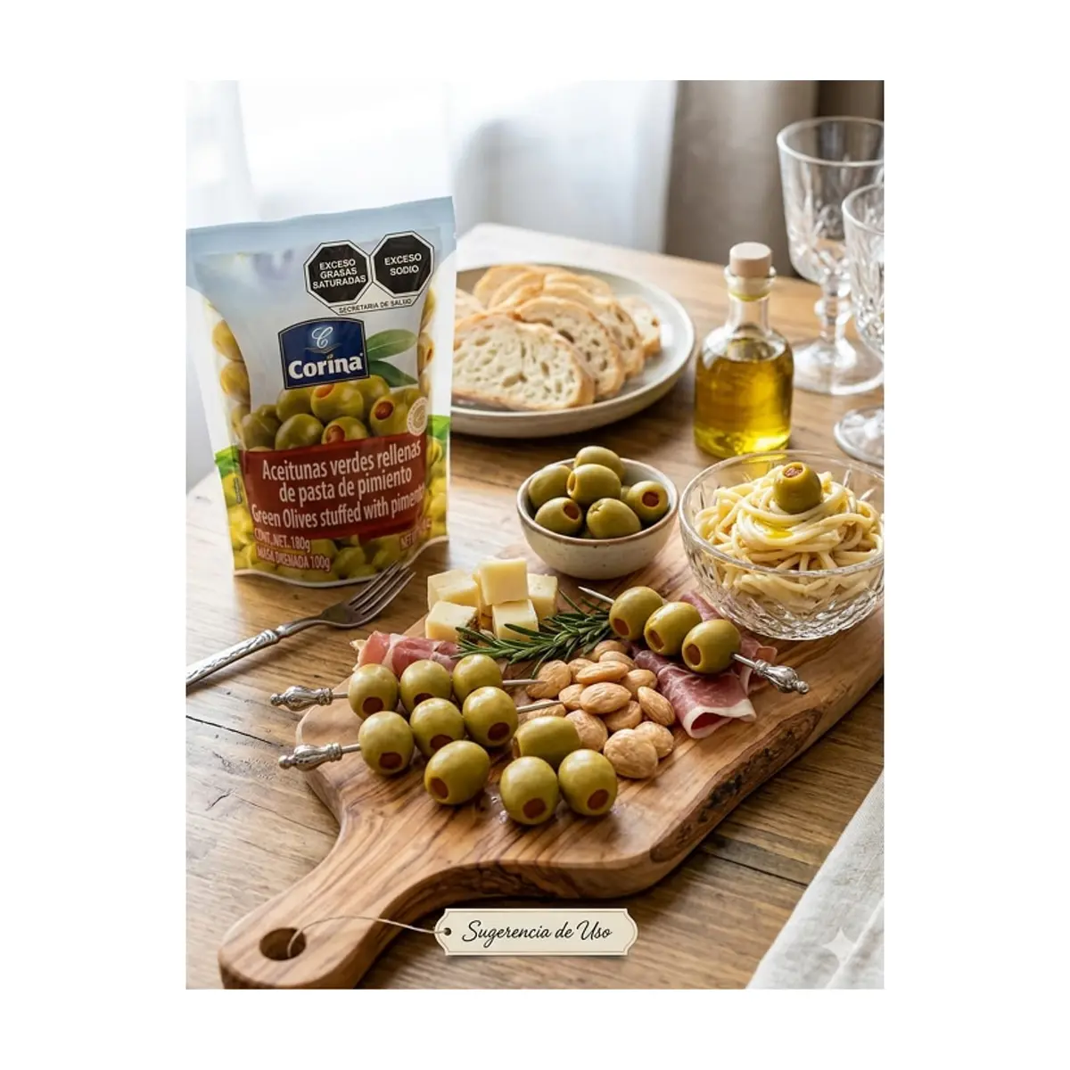 Aceitunas verdes rellenas de pasta de pimiento Corina (180 g / 6.34 oz) - Thumbnail 5