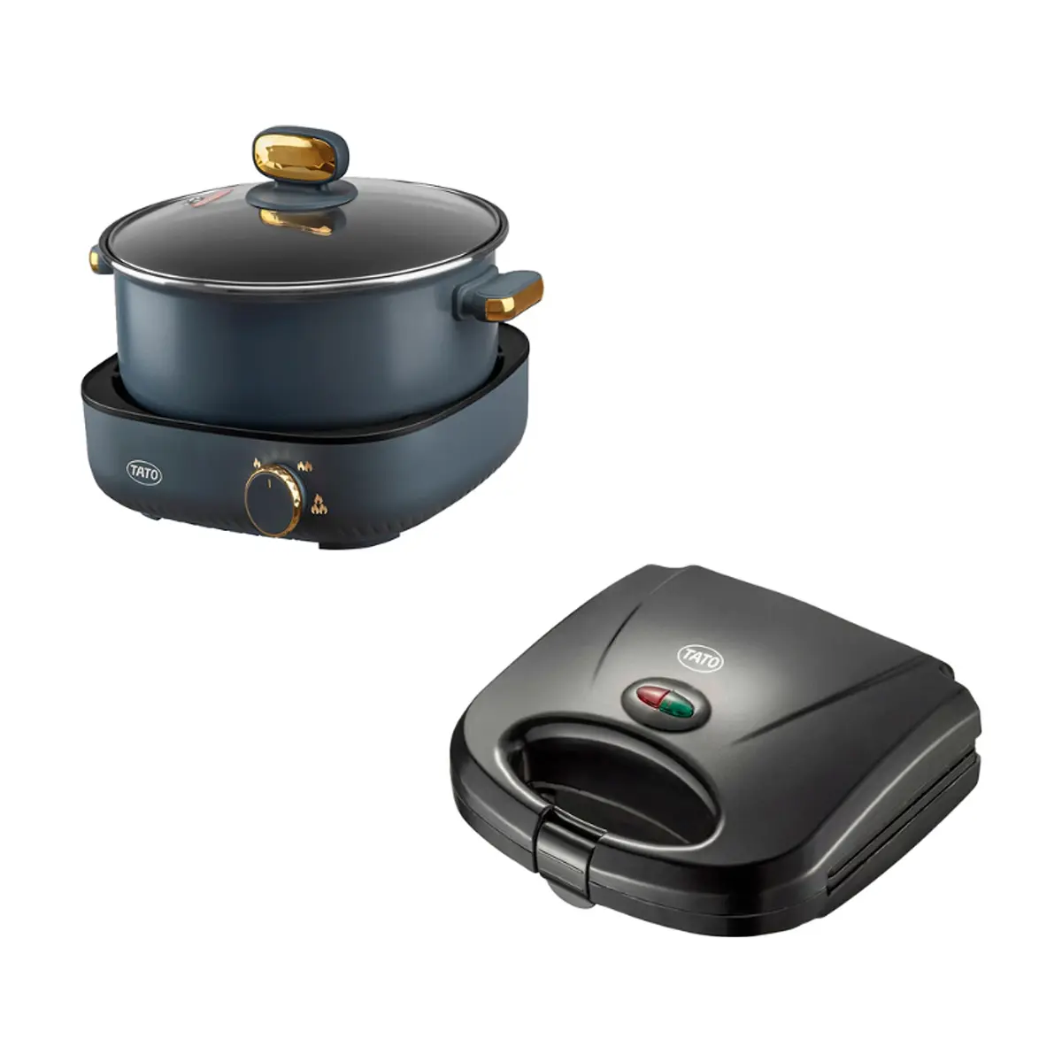 Olla eléctrica multiuso 4 L TATO TMC4L + Sandwichera eléctrica antiadherente de color negro TATO H103
