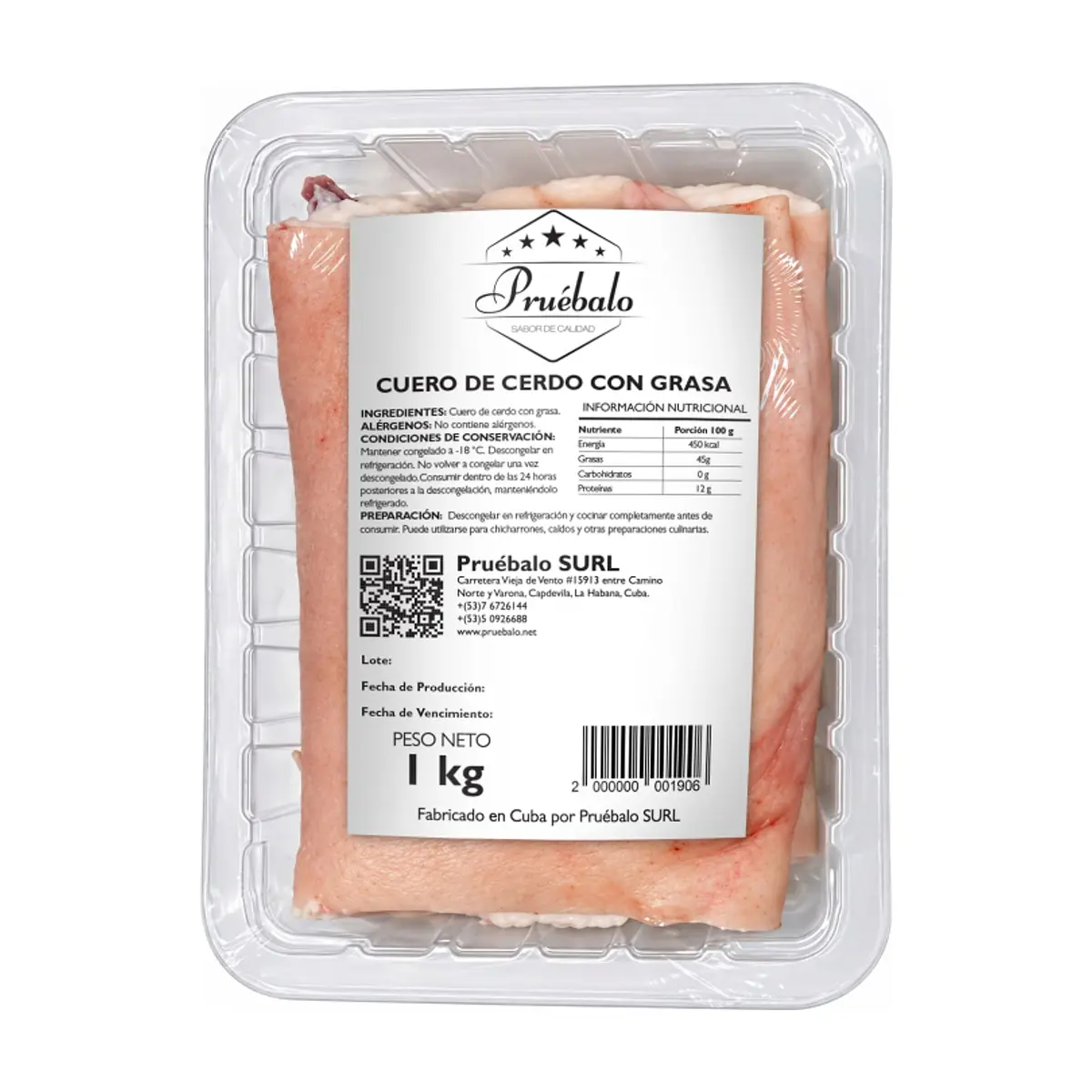 Cuero de cerdo con grasa Pruébalo (1 kg / 2.2 lb) - Imagen 1