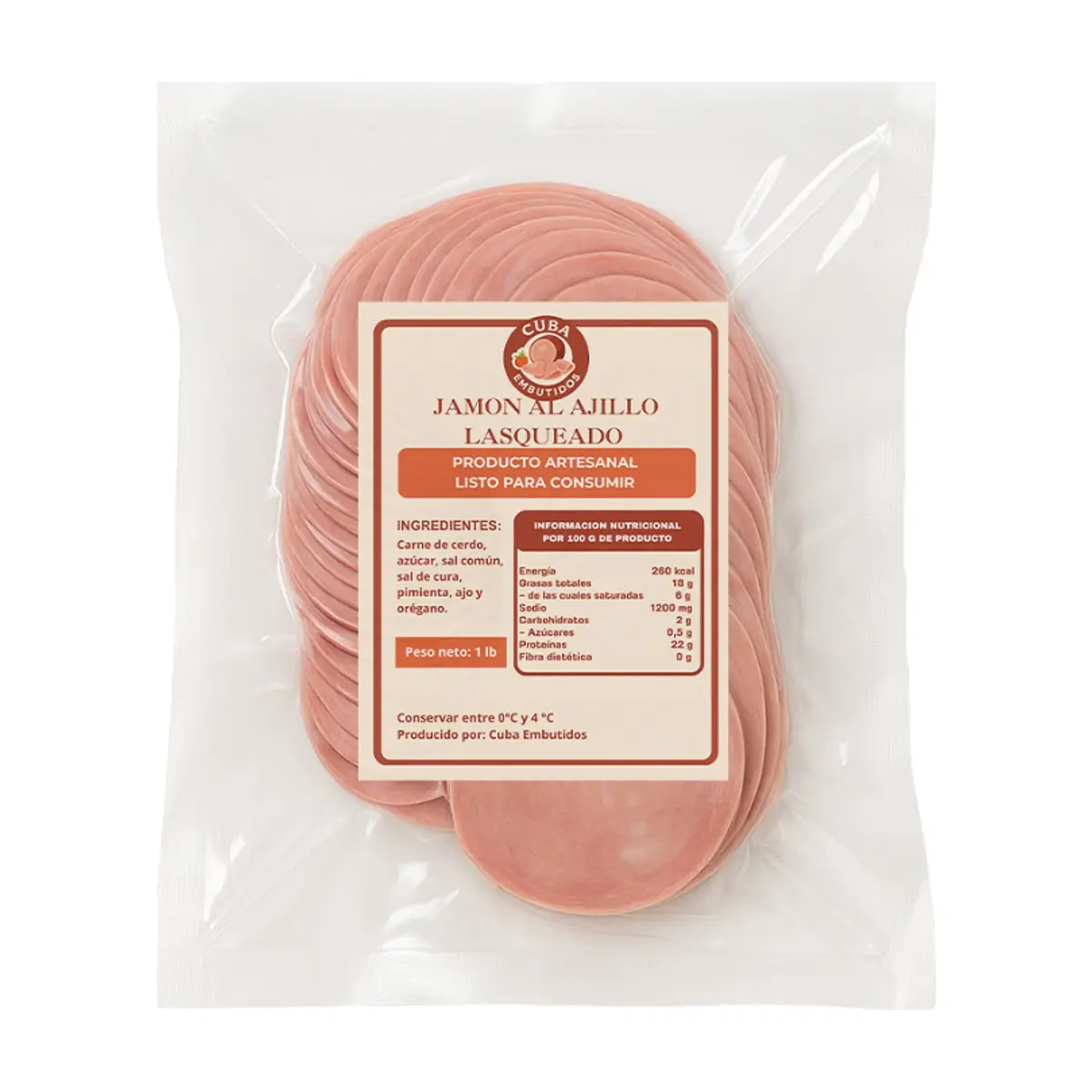Jamón al ajillo lasqueado Cuba Embutidos (454 g / 1 lb) - Thumbnail 2