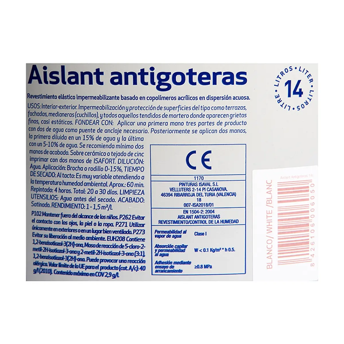 Pintura elástica impermeabilizante color blanco aislante antigoteras Isaval (14 L) - Thumbnail 4