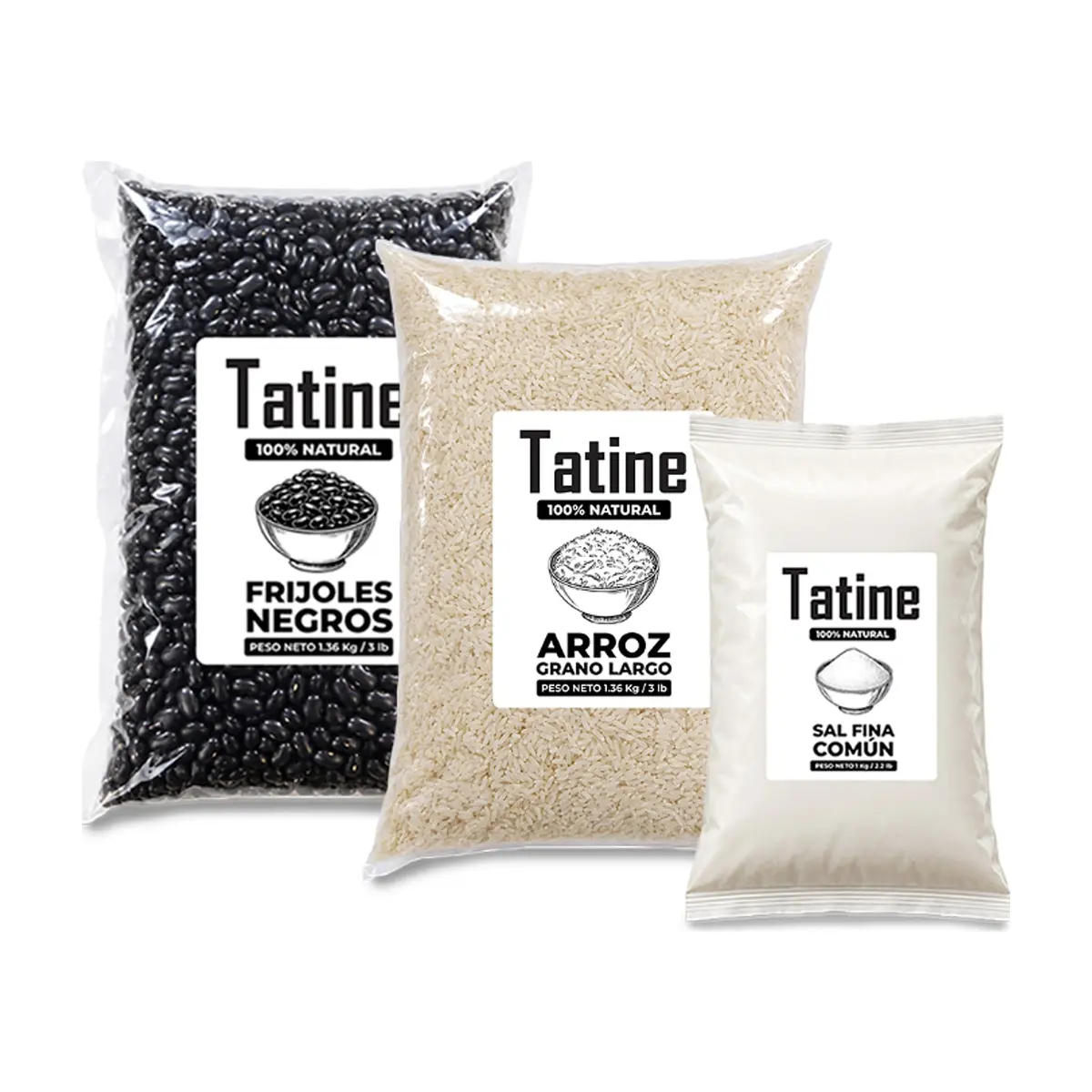 Combo básico Tatine #18: Frijoles negros Tatine + Arroz de grano largo Tatine + Sal fina común Tatine
