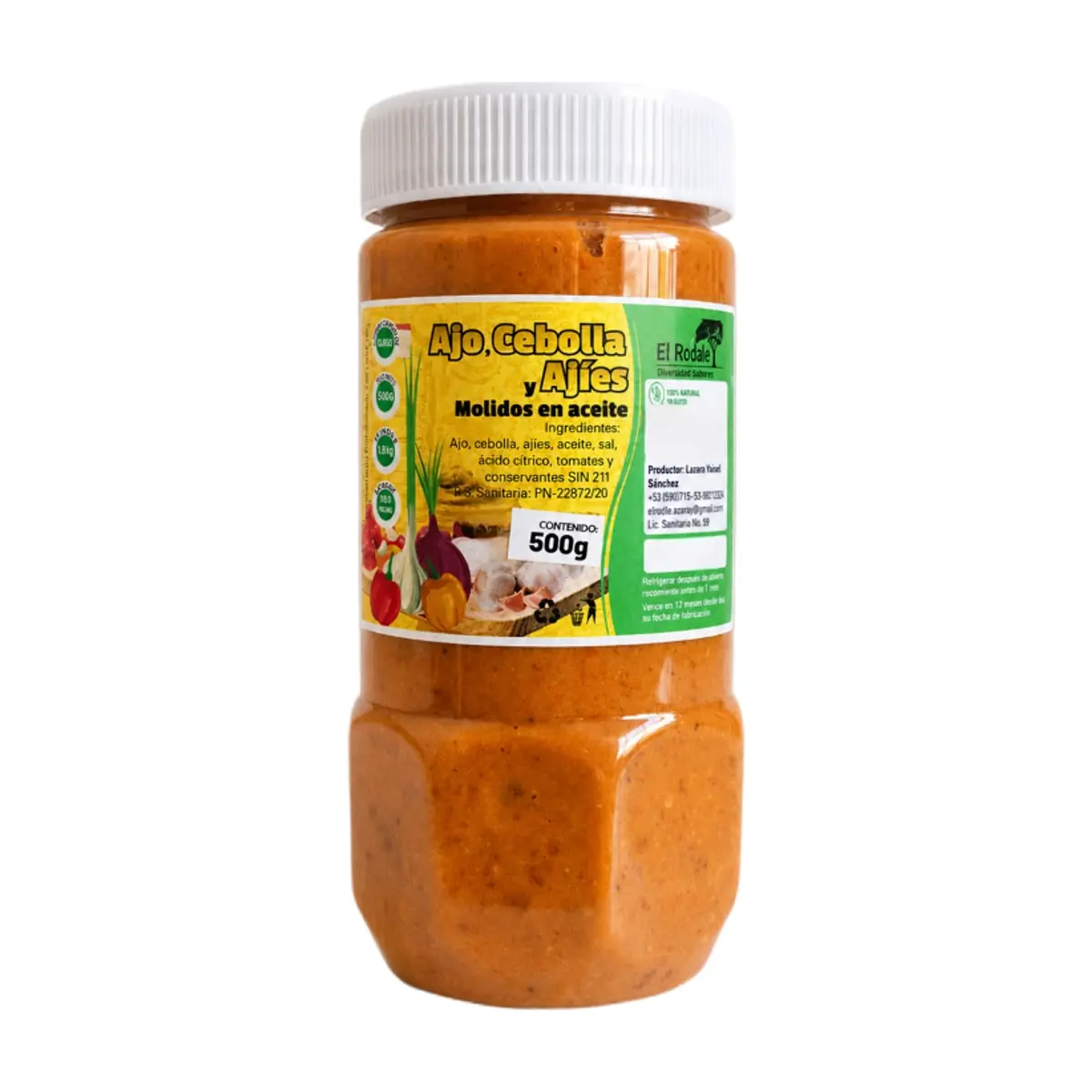 Ajo, cebolla y ajíes molidos en aceite El Roble (500 g / 1.1 lb)