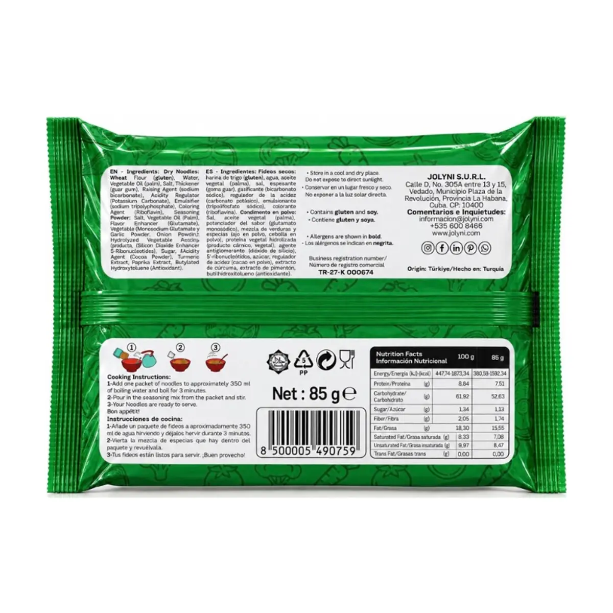 Sopa de fideos instantáneos Jolyni sabores pollo, ternera y vegetales (3 x 85 g / 3 oz) - Thumbnail 2