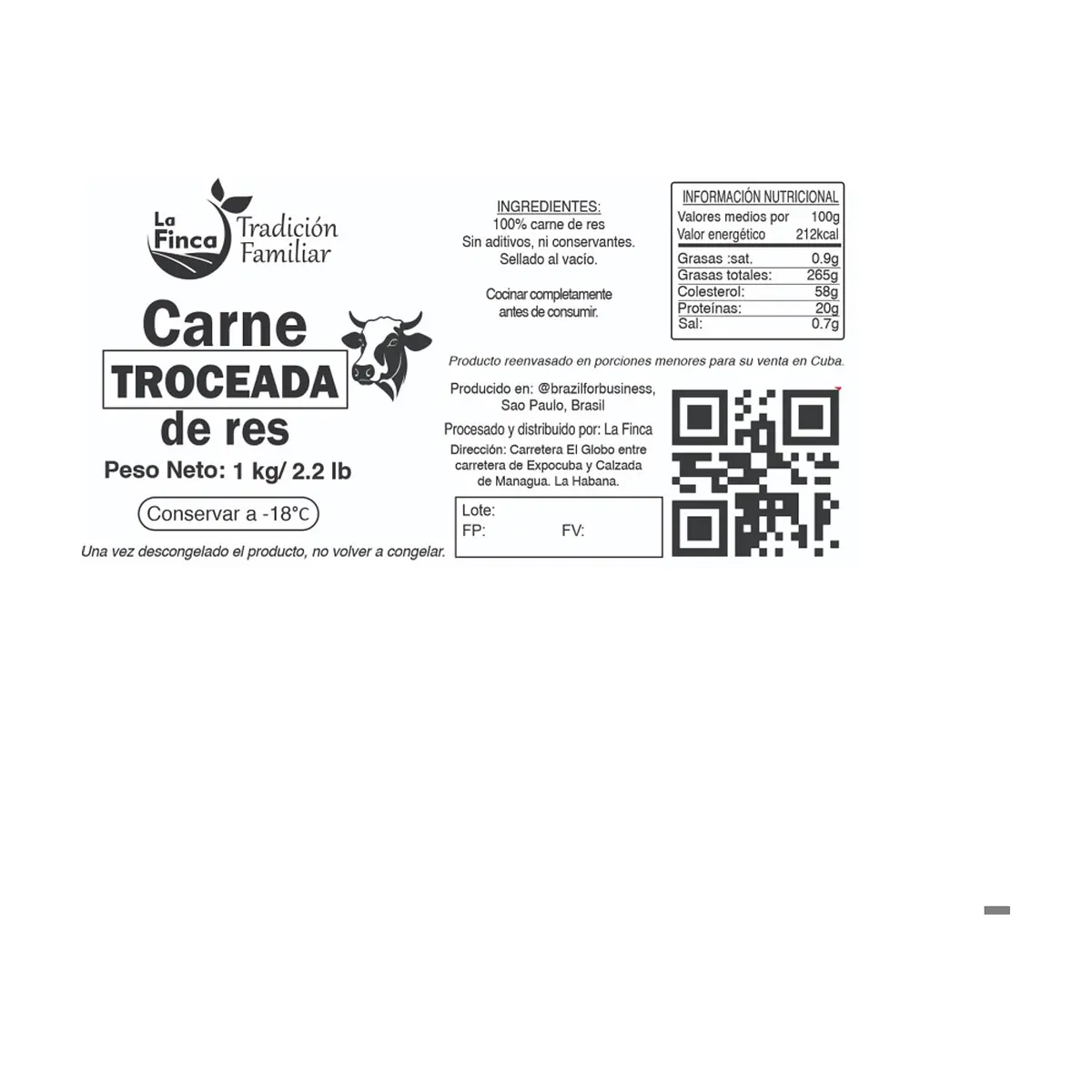 Carne troceada de res La Finca (1 kg / 2.2 lb) - Thumbnail 2