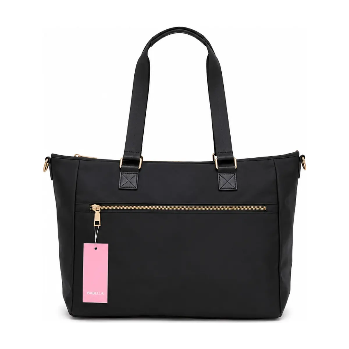 Bolso shopper negro de nailon con bolsillo frontal y asas largas Isabella (1 U)