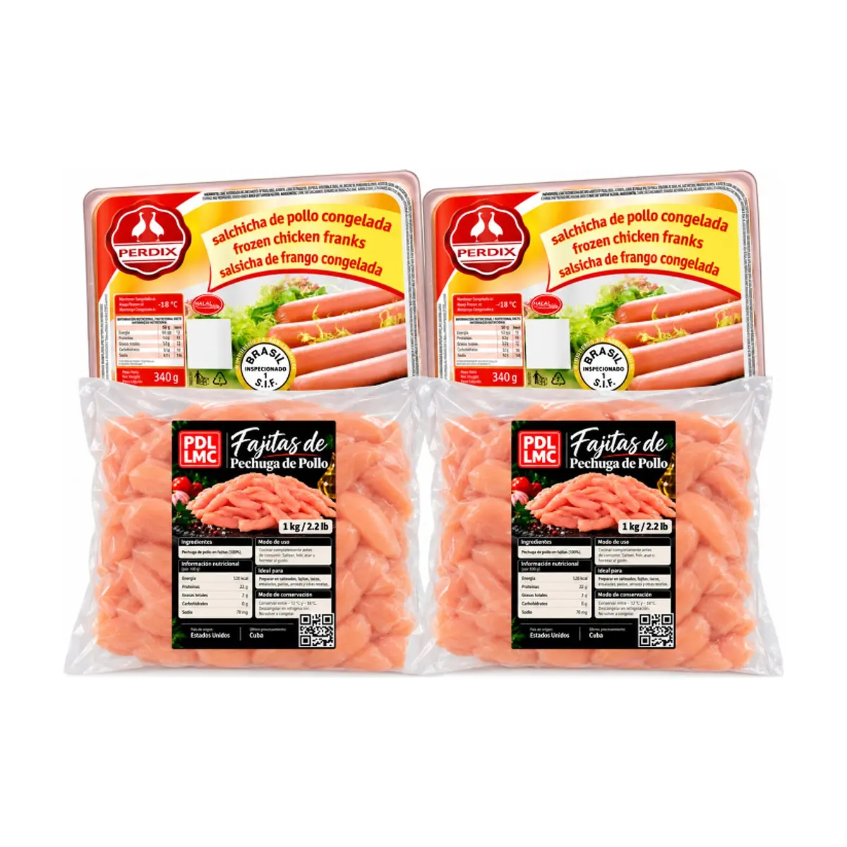Salchichas de pollo + Fajitas de Pechuga