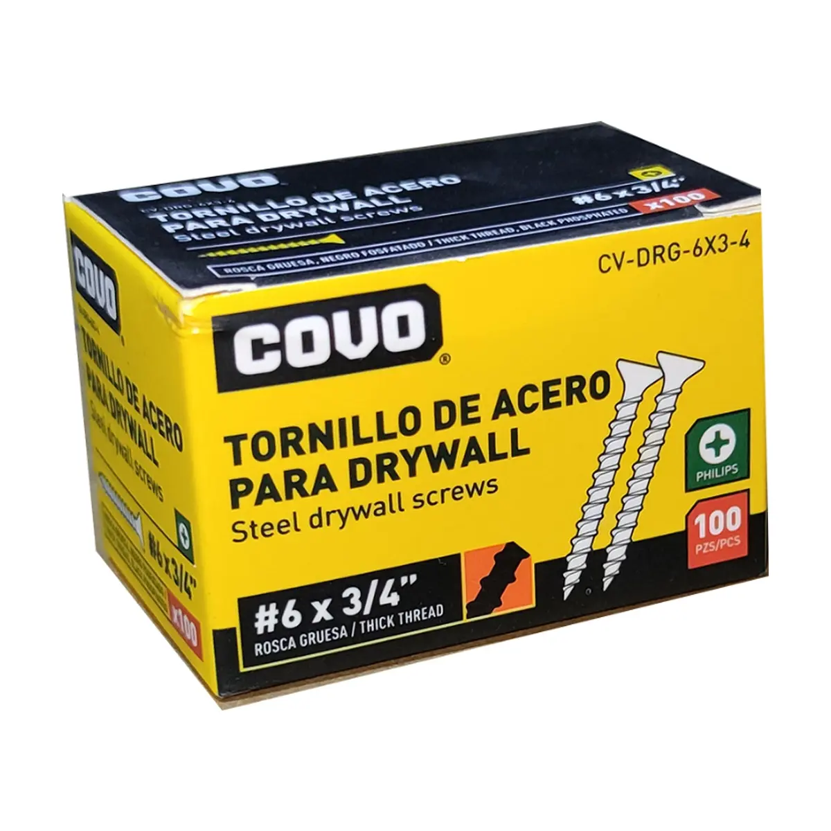 Caja de 100 tornillo de acero para paneles de yeso - pladur o drywall - #6 x 3/4" Covo - Thumbnail 6