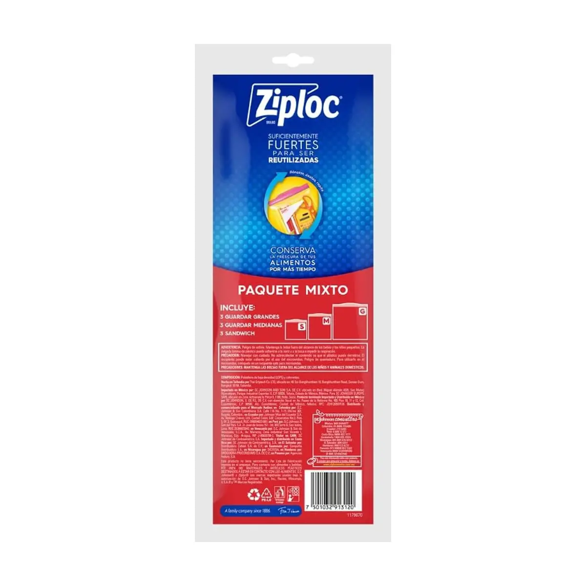 Bolsas reutilizables de plástico transparente para guardar Ziploc (9 U) - Thumbnail 2