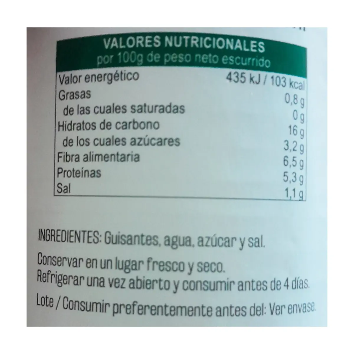 Guisantes al natural medianos Vima Foods (390 g / 13.76 oz) - Thumbnail 3