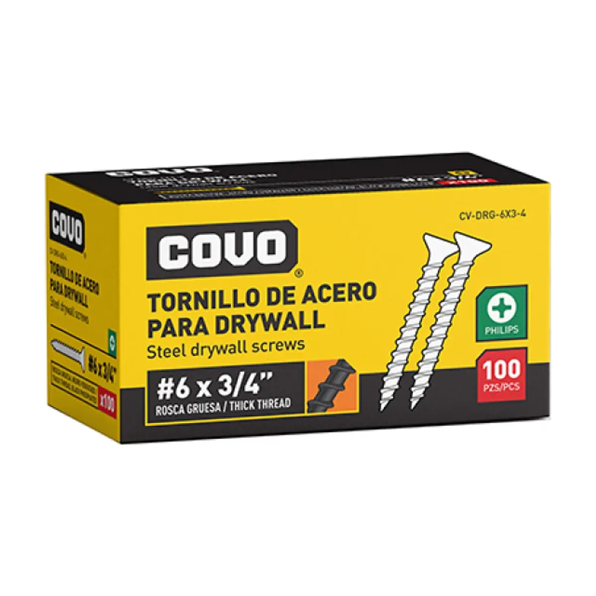 Caja de 100 tornillo de acero para paneles de yeso - pladur o drywall - #6 x 3/4" Covo