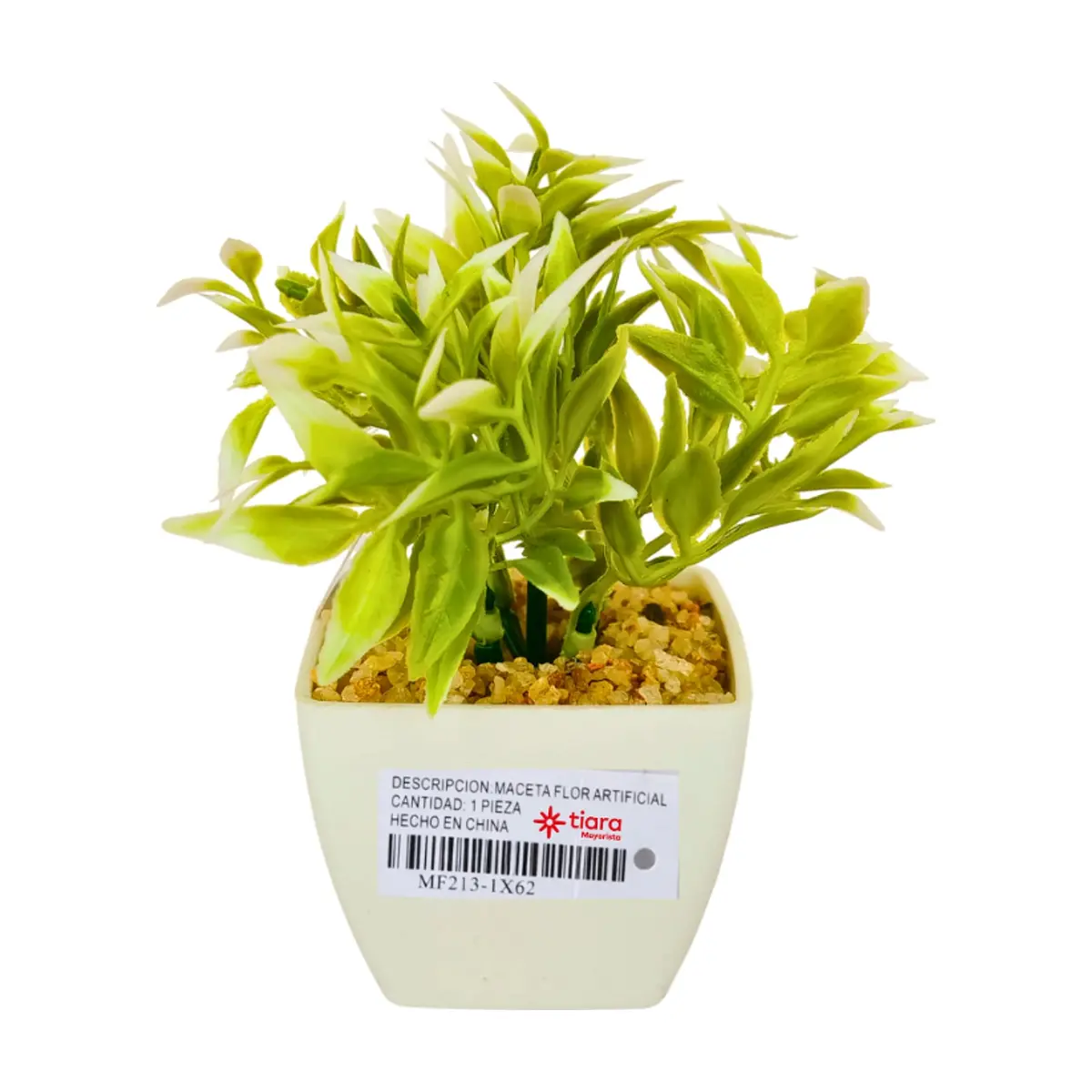 Maceta con plantas artificial verde claro y blanco Tiara - Thumbnail 3