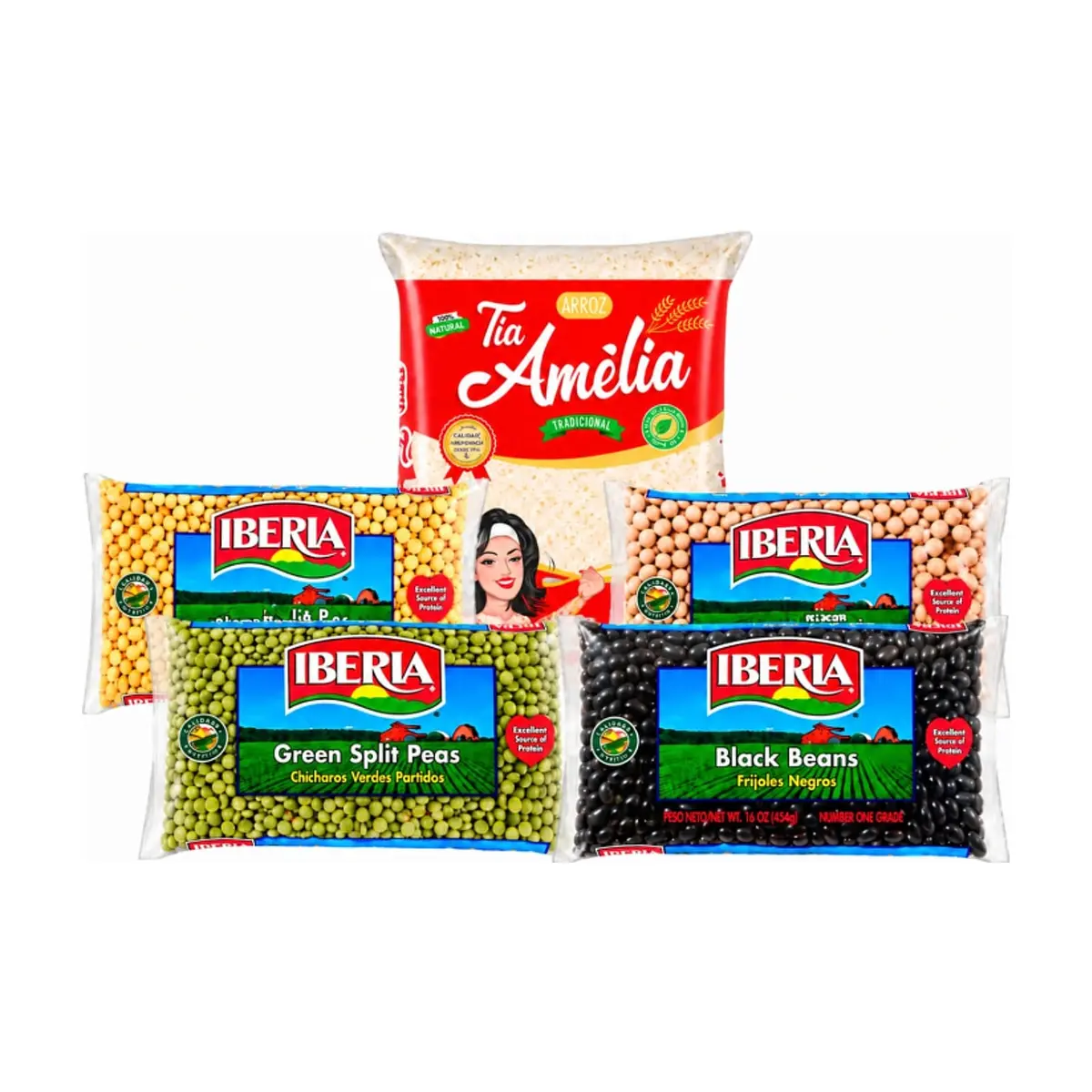 Combo arroz Tia Amelia, frijoles negros, chícharo amarillo, chícharo verde y garbanzo Iberia - Miniatura 1