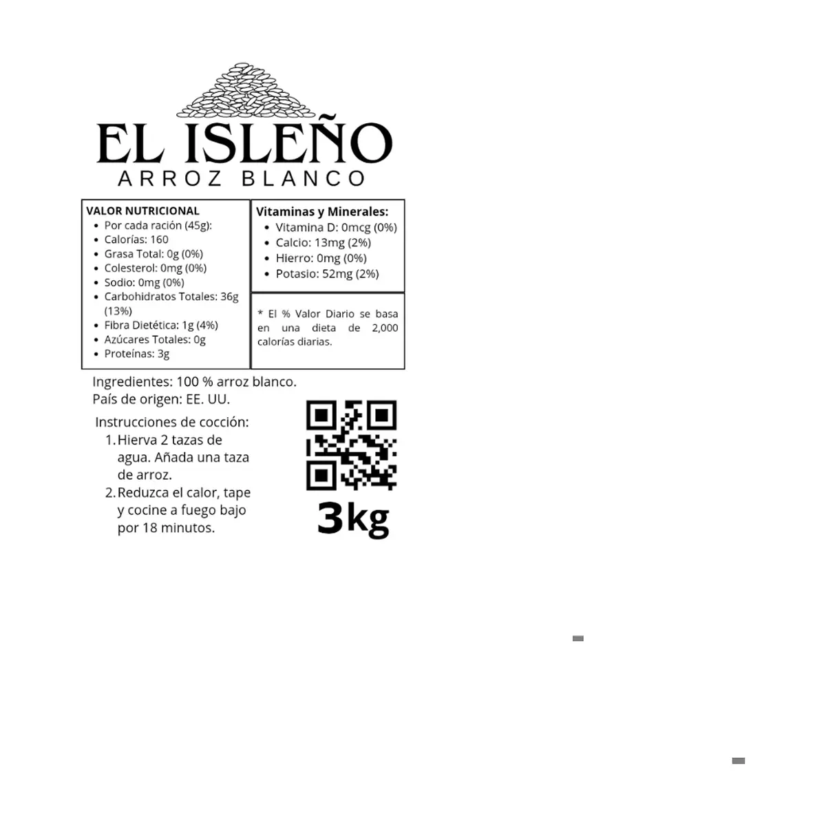 Arroz blanco El Isleño (3 kg / 6.61 lb) - Thumbnail 3
