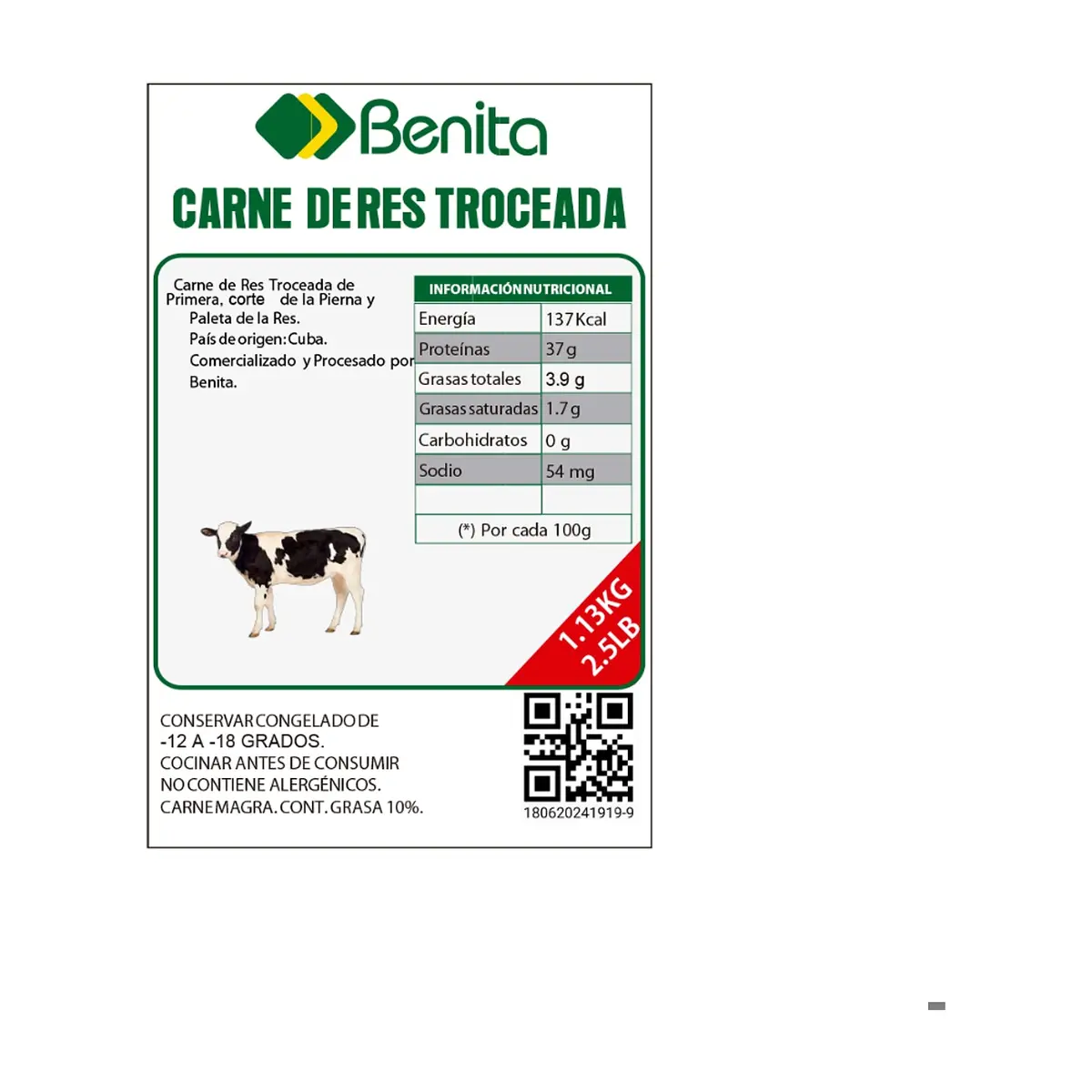 Carne de res troceada de primera Benita (1.13 kg / 2.5 lb) - Miniatura 2
