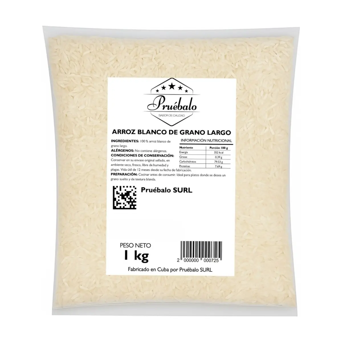 Arroz blanco de grano largo Pruébalo (1 kg / 2.2 lb)