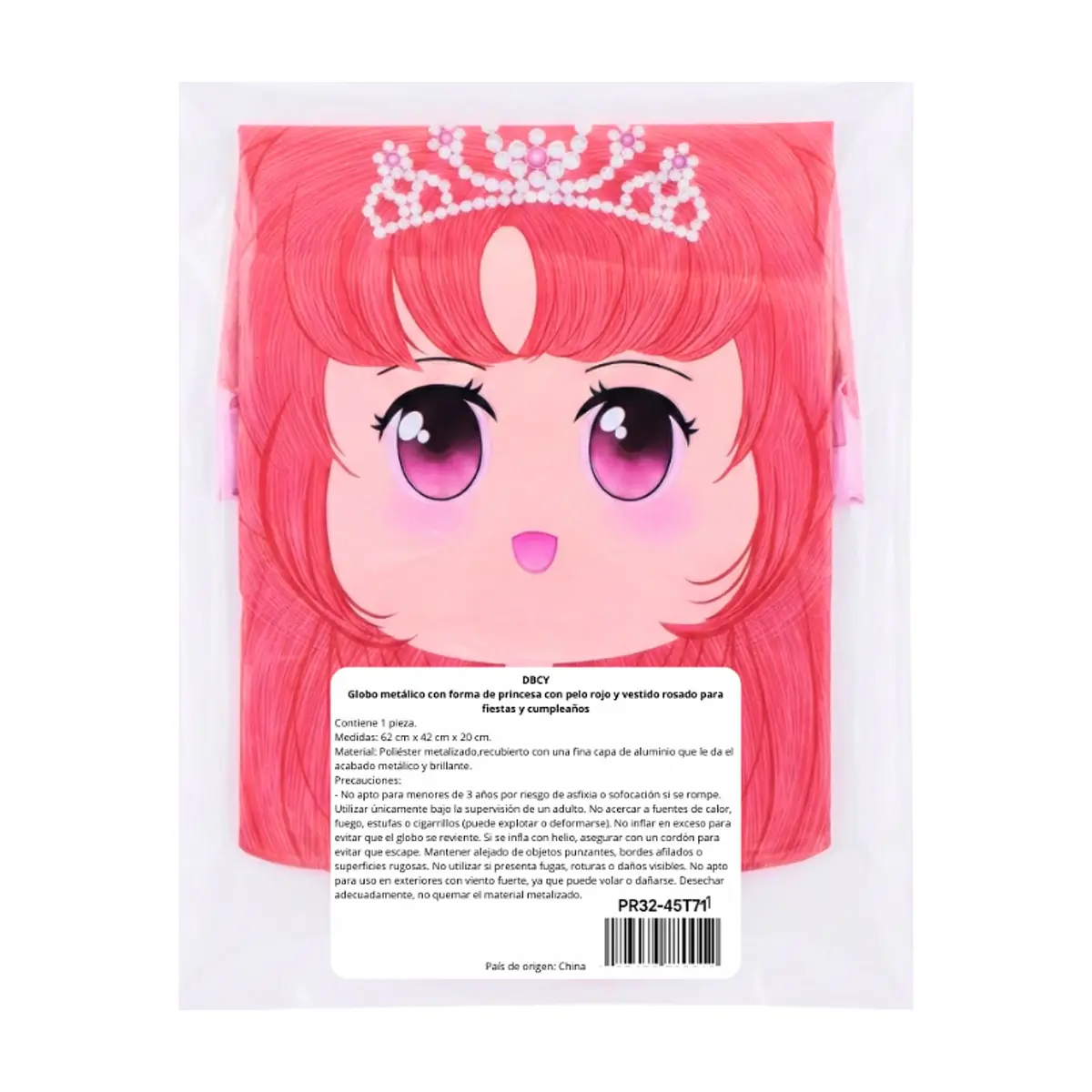 Globo metálico con forma de princesa con pelo rojo y vestido rosado para fiestas y cumpleaños DBCY - Thumbnail 2